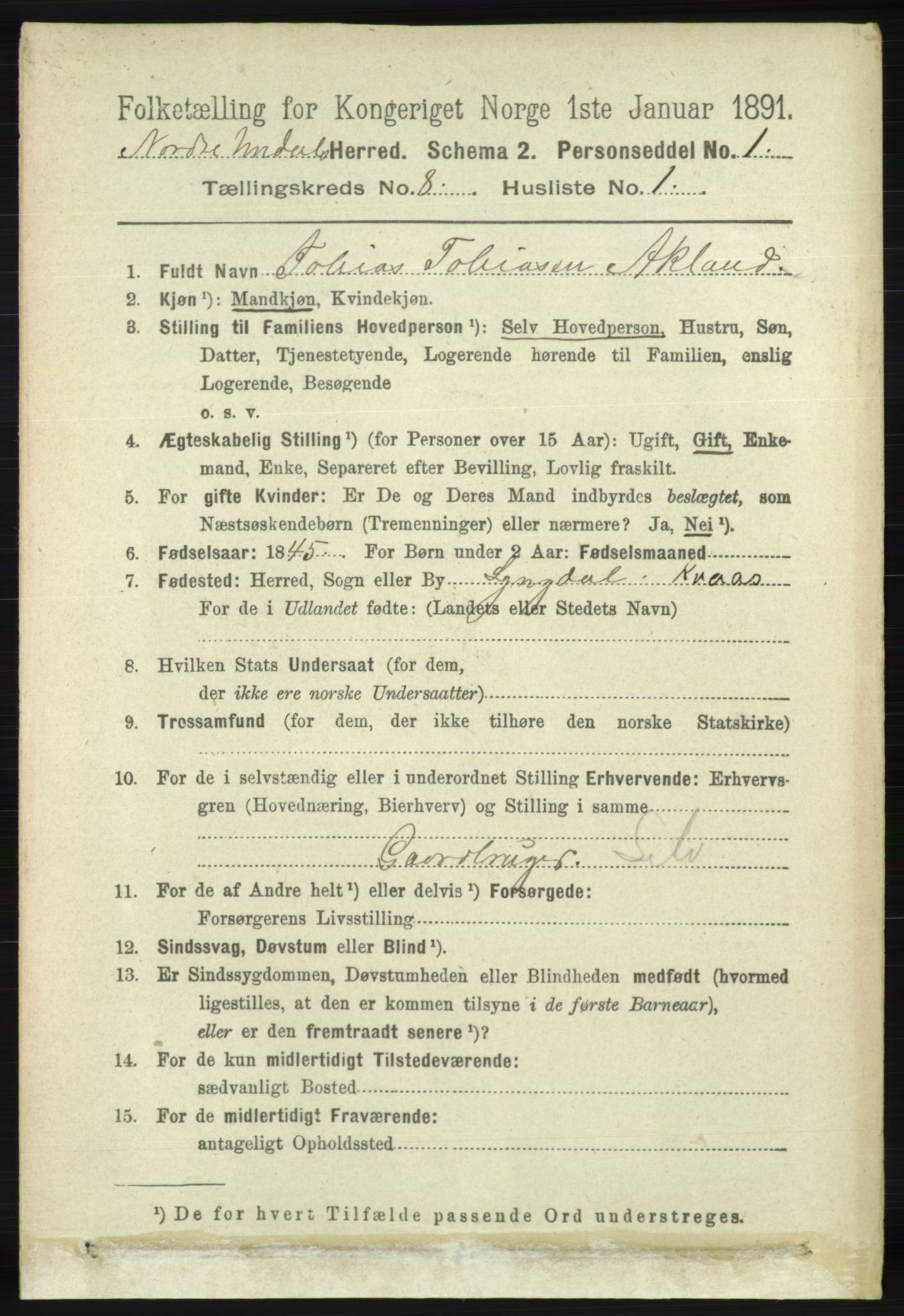 RA, 1891 census for 1028 Nord-Audnedal, 1891, p. 2128