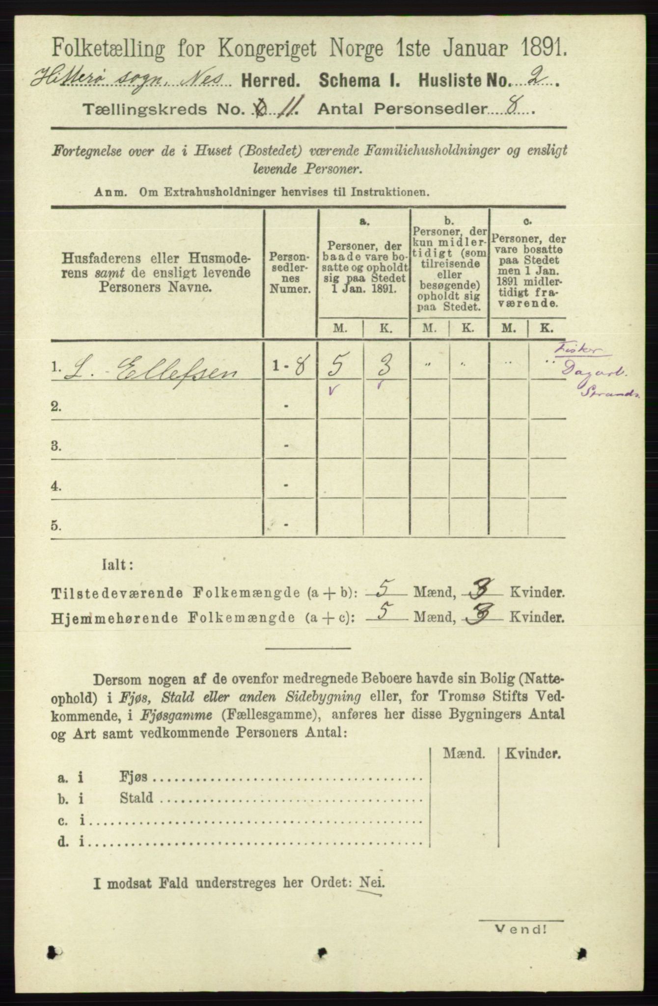 RA, 1891 census for 1043 Hidra og Nes, 1891, p. 4416