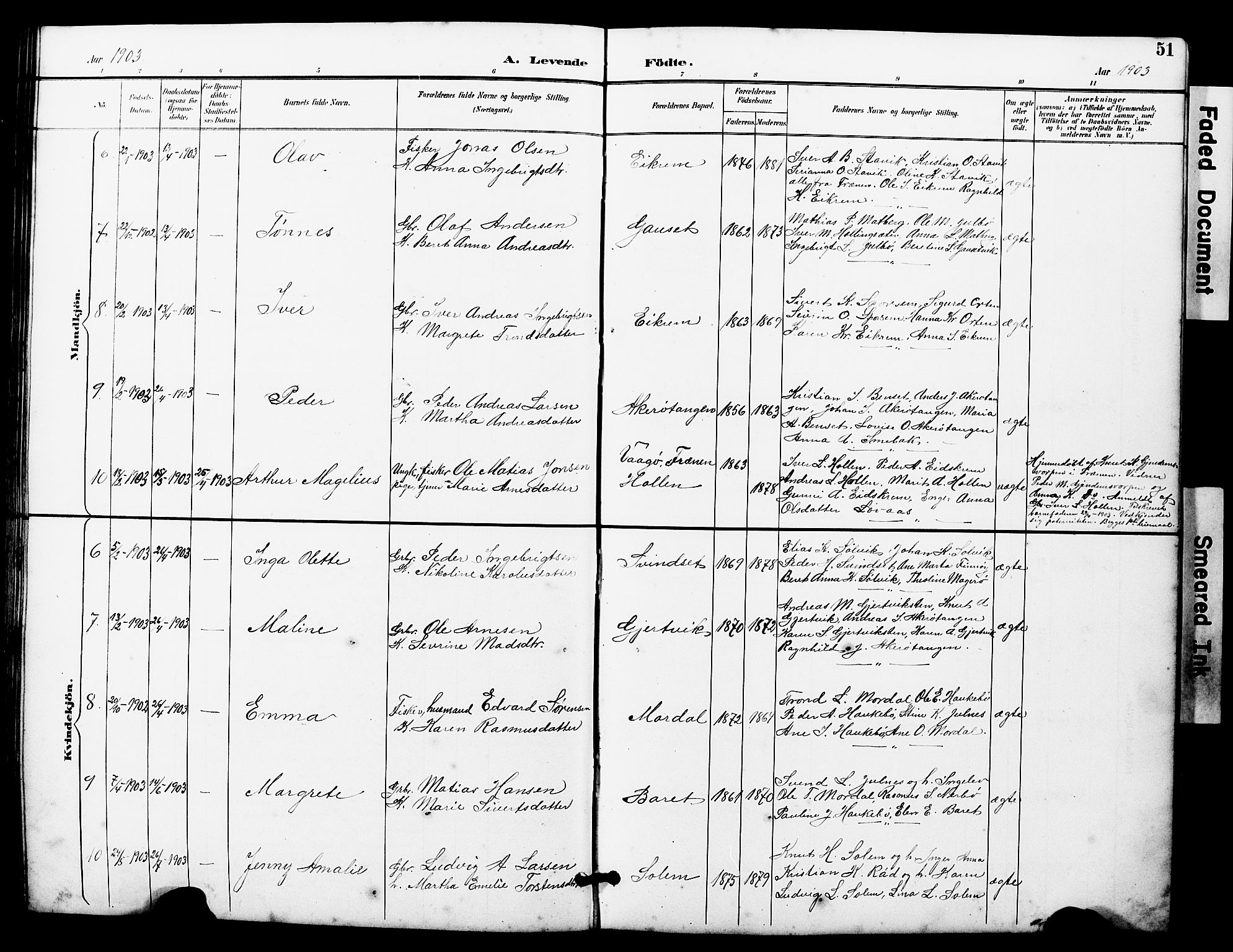 Ministerialprotokoller, klokkerbøker og fødselsregistre - Møre og Romsdal, AV/SAT-A-1454/560/L0725: Parish register (copy) no. 560C02, 1895-1930, p. 51