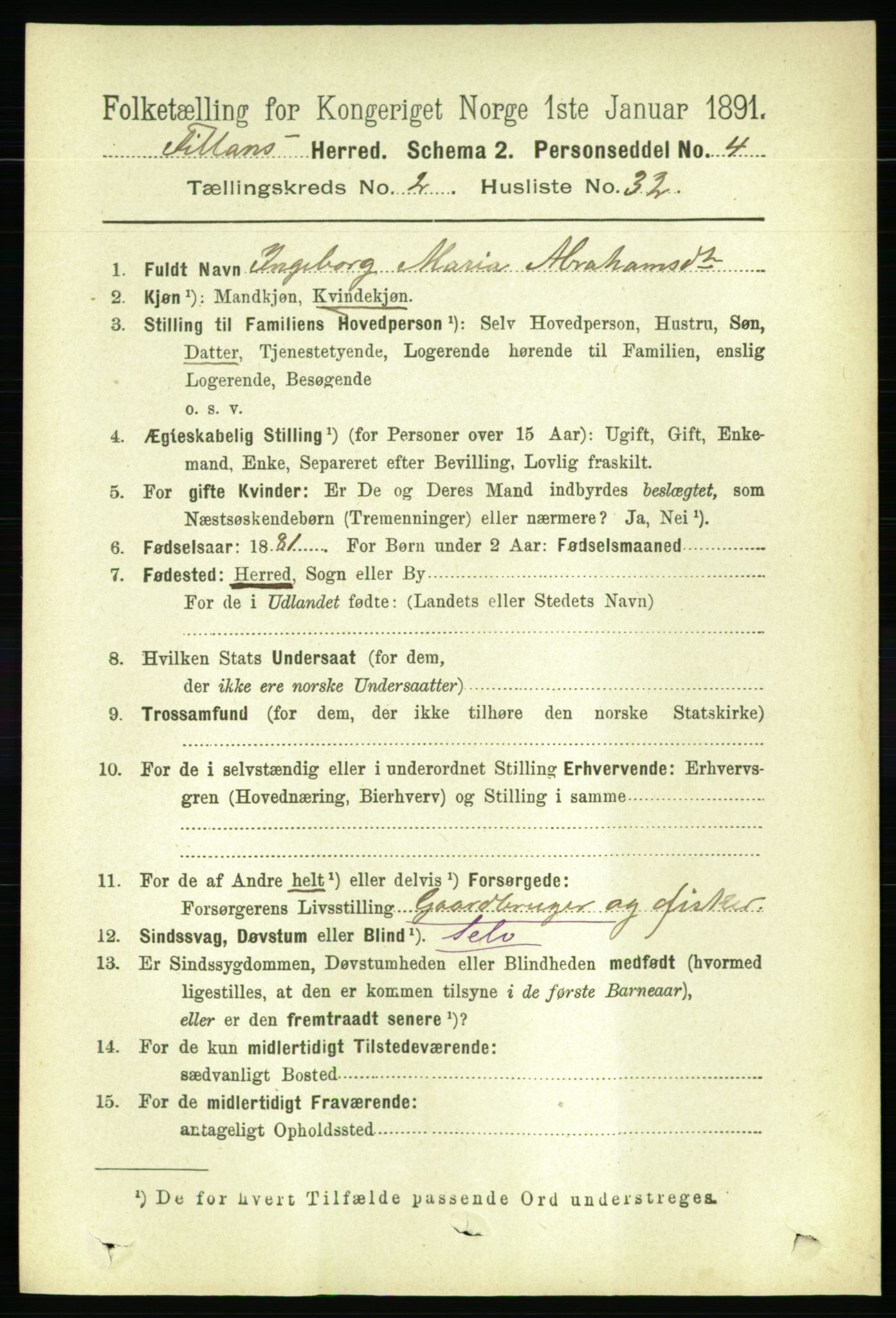 RA, 1891 census for 1616 Fillan, 1891, p. 419