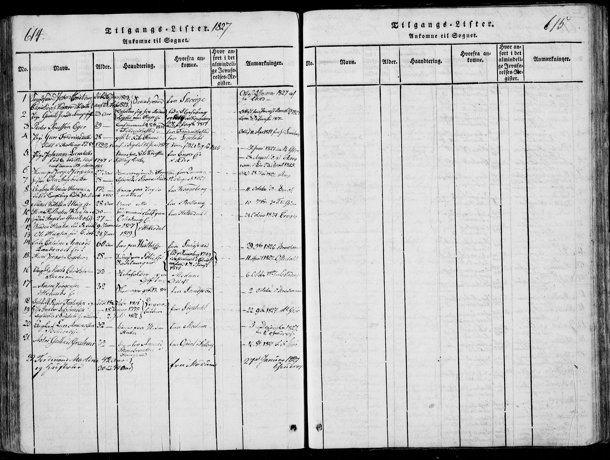 Eiker kirkebøker, AV/SAKO-A-4/F/Fa/L0011: Parish register (official) no. I 11, 1814-1827, p. 614-615