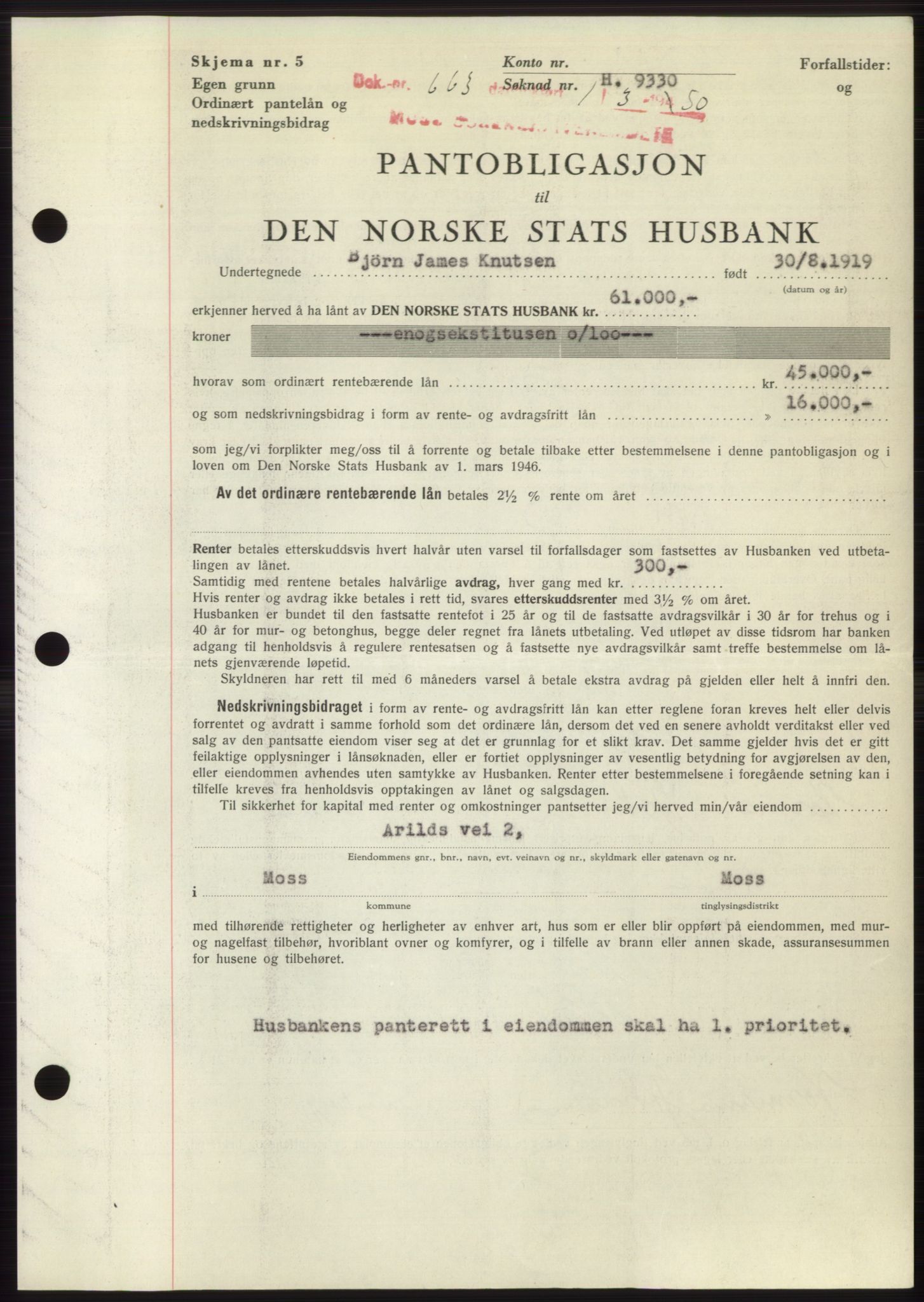 Moss sorenskriveri, SAO/A-10168: Mortgage book no. B23, 1949-1950, Diary no: : 663/1950