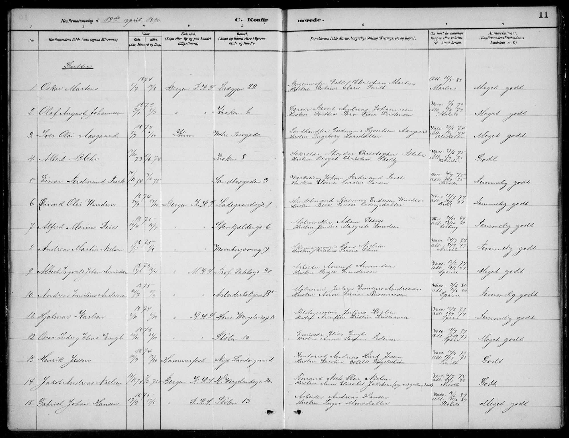 Mariakirken Sokneprestembete, AV/SAB-A-76901/H/Hab/L0008: Parish register (copy) no. A 8, 1889-1908, p. 11