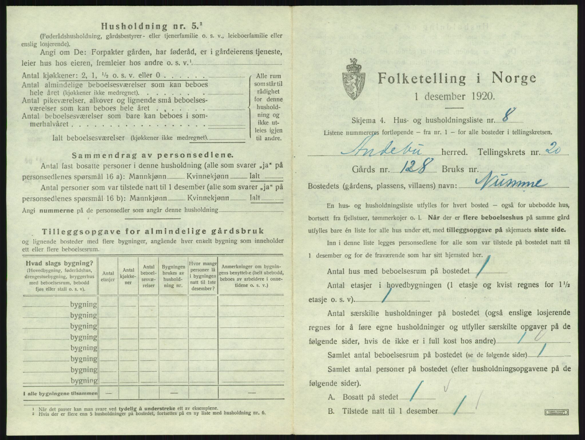 SAKO, 1920 census for Andebu, 1920, p. 1118
