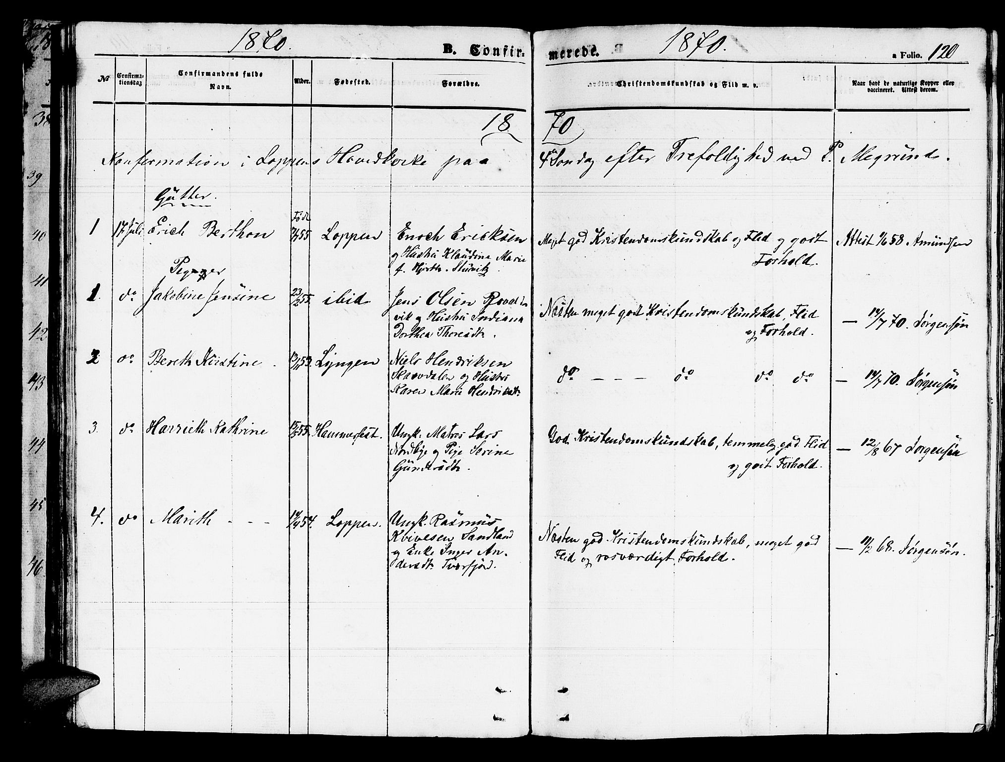 Loppa sokneprestkontor, SATØ/S-1339/H/Hb/L0002klokker: Parish register (copy) no. 2, 1850-1880, p. 120