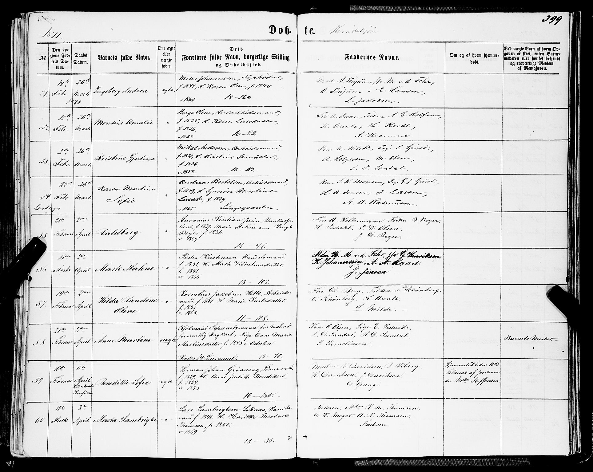 Domkirken sokneprestembete, SAB/A-74801/H/Haa/L0021: Parish register (official) no. B 4, 1859-1871, p. 399