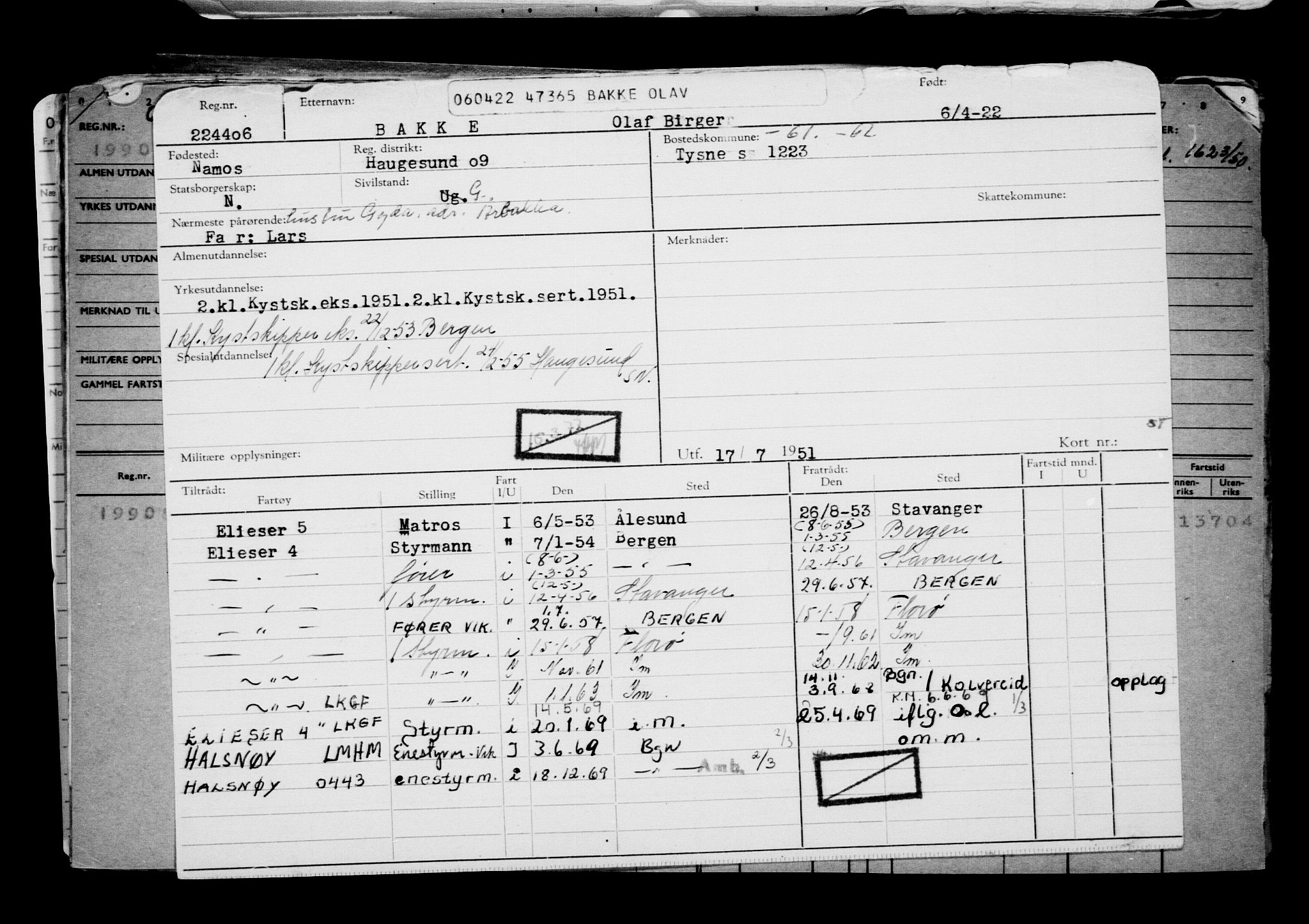 Direktoratet for sjømenn, AV/RA-S-3545/G/Gb/L0205: Hovedkort, 1922, p. 132