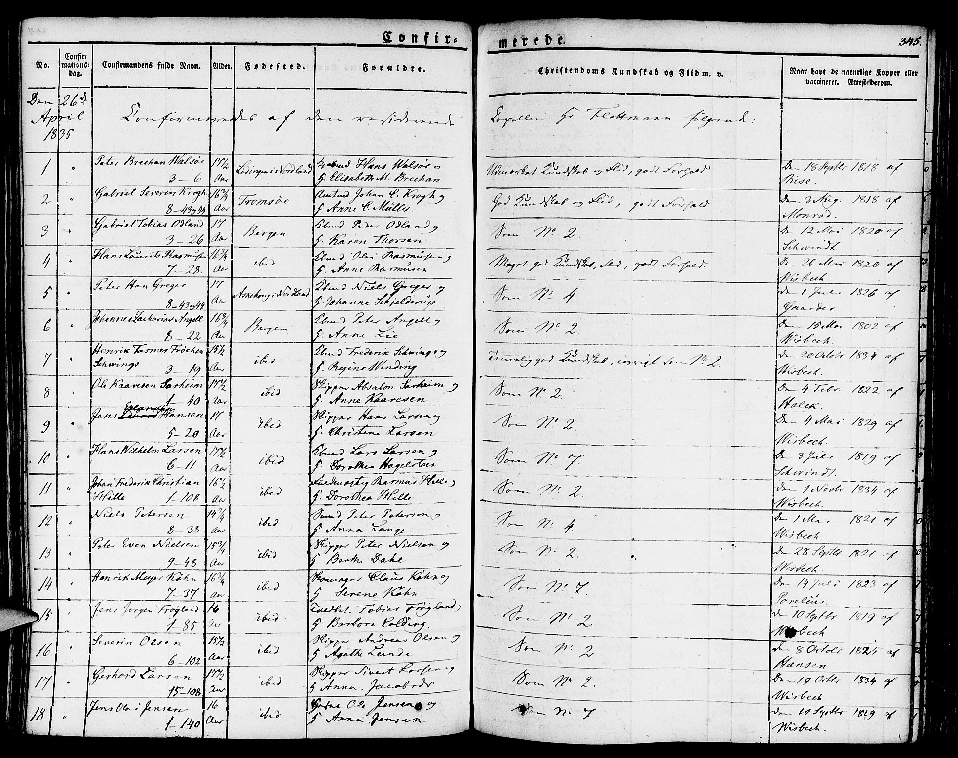 Nykirken Sokneprestembete, SAB/A-77101/H/Haa/L0012: Parish register (official) no. A 12, 1821-1844, p. 345