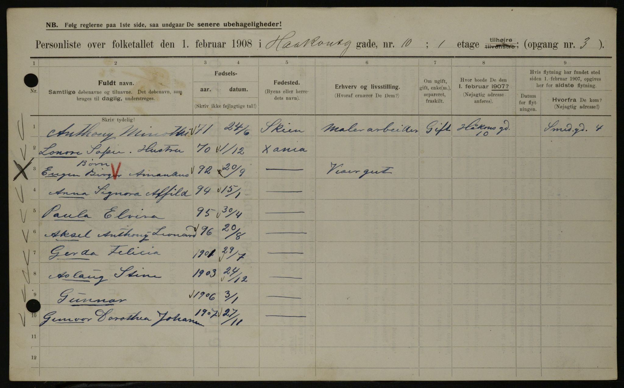 OBA, Municipal Census 1908 for Kristiania, 1908, p. 38438