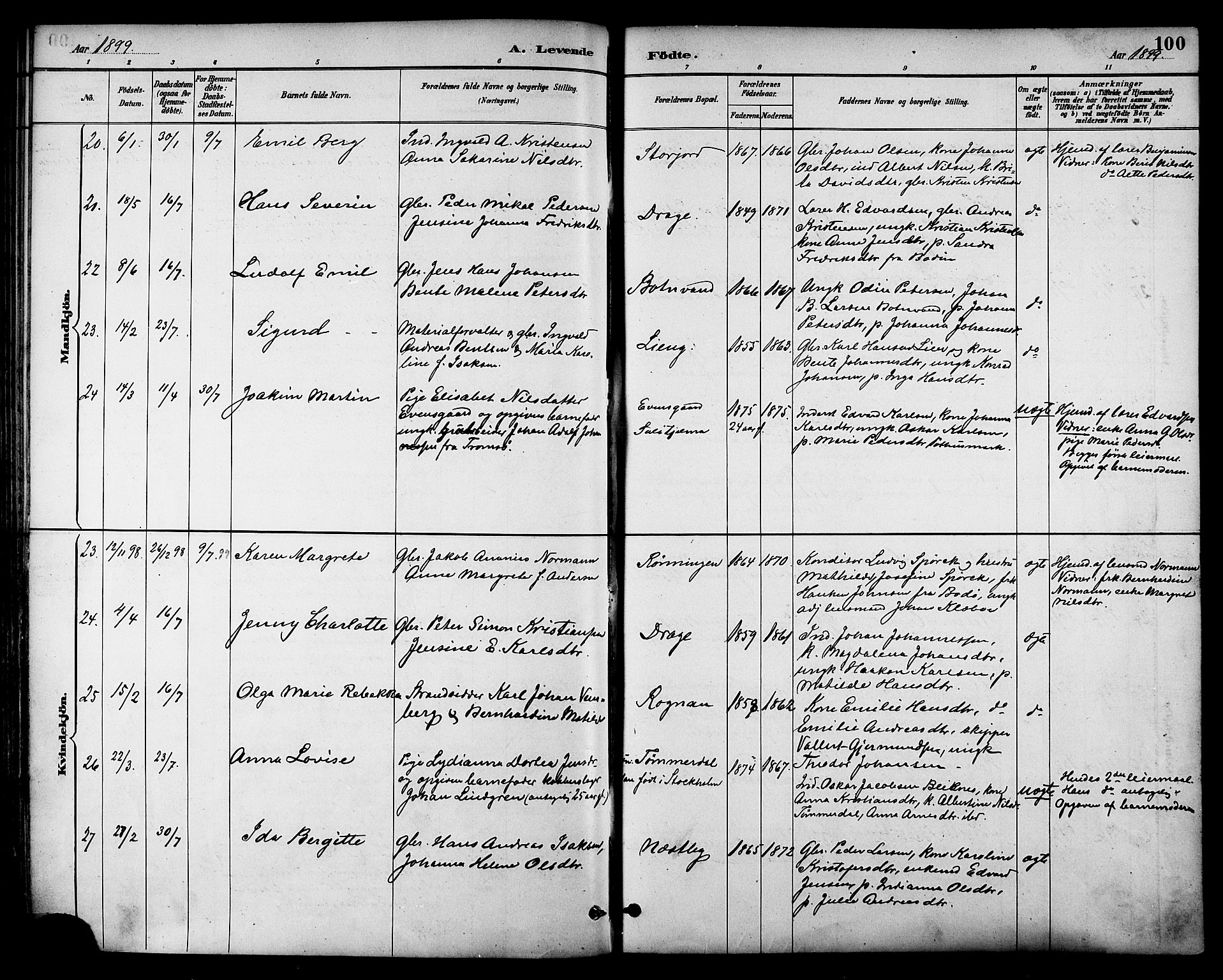 Ministerialprotokoller, klokkerbøker og fødselsregistre - Nordland, AV/SAT-A-1459/847/L0669: Parish register (official) no. 847A09, 1887-1901, p. 100