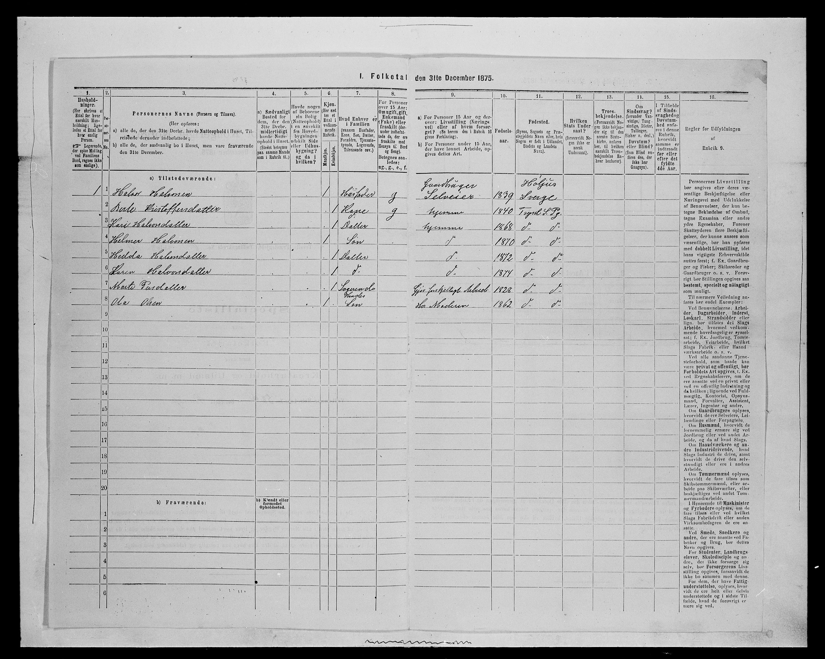 SAH, 1875 census for 0428P Trysil, 1875, p. 760