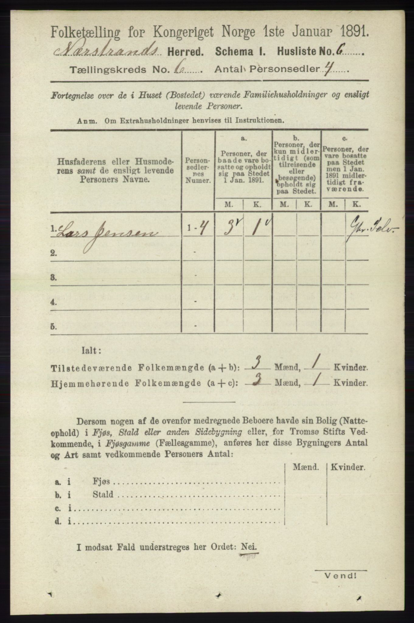 RA, 1891 census for 1139 Nedstrand, 1891, p. 1003