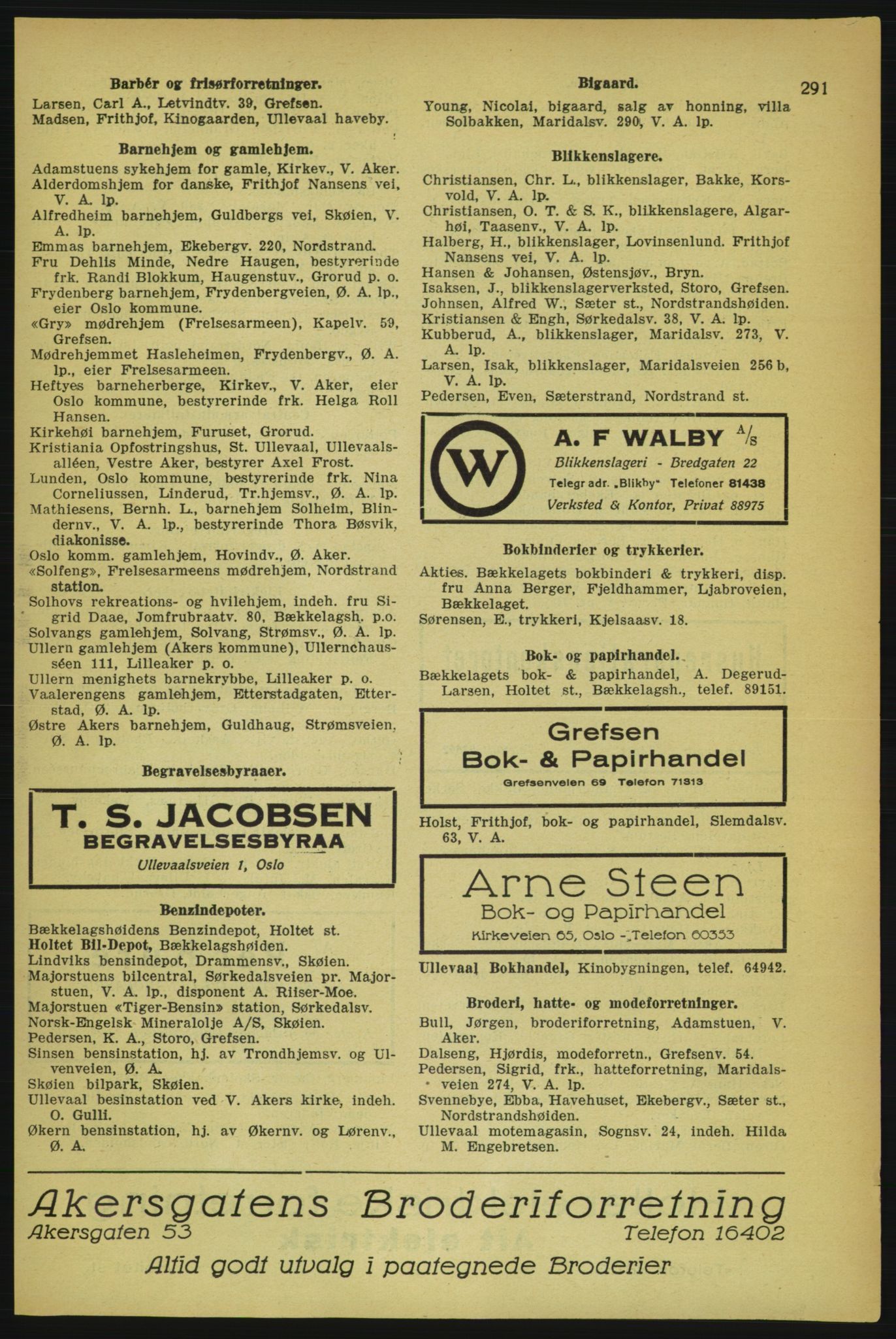 Aker adressebok/adressekalender, PUBL/001/A/004: Aker adressebok, 1929, p. 291