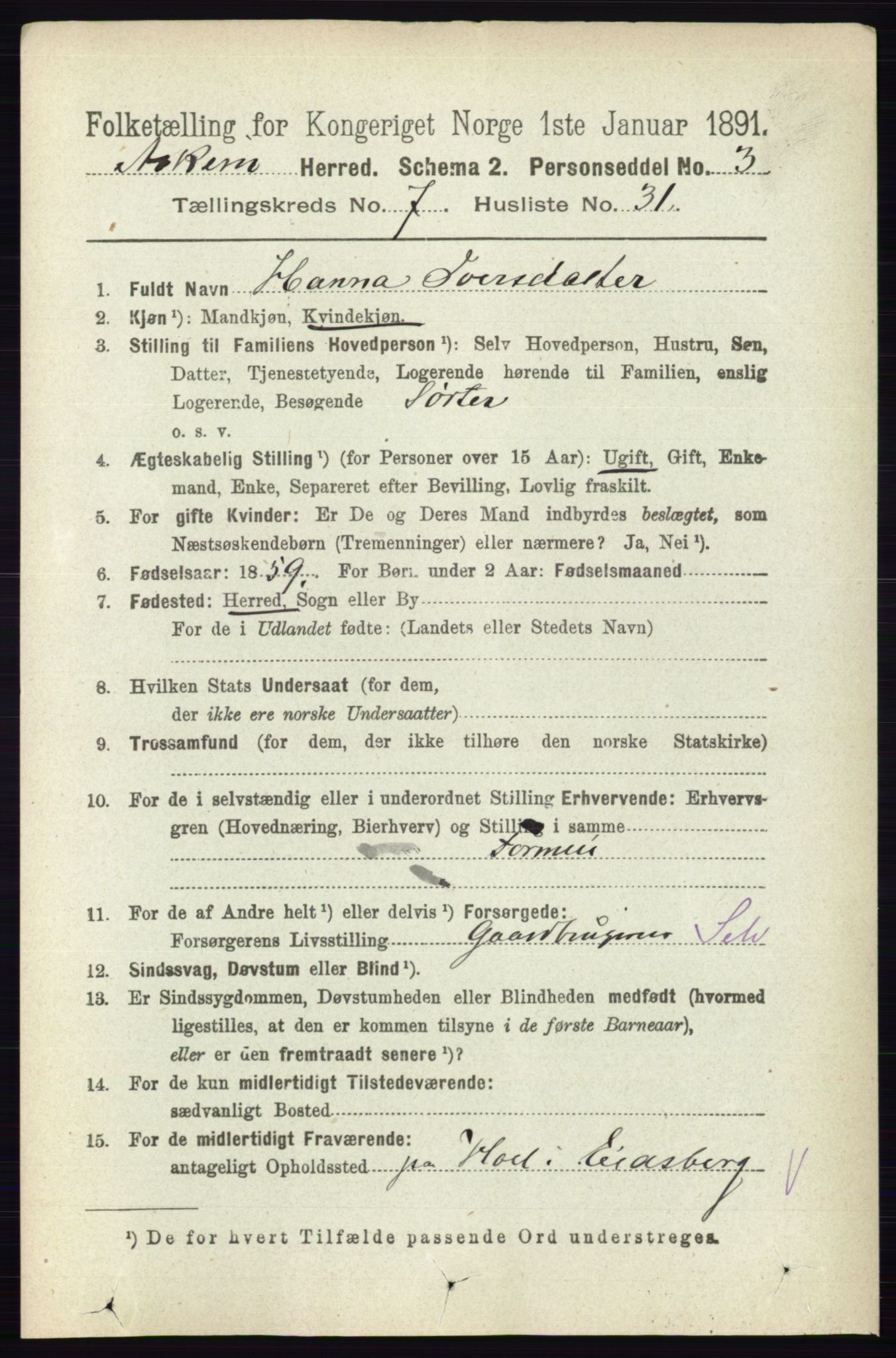 RA, 1891 census for 0124 Askim, 1891, p. 1192