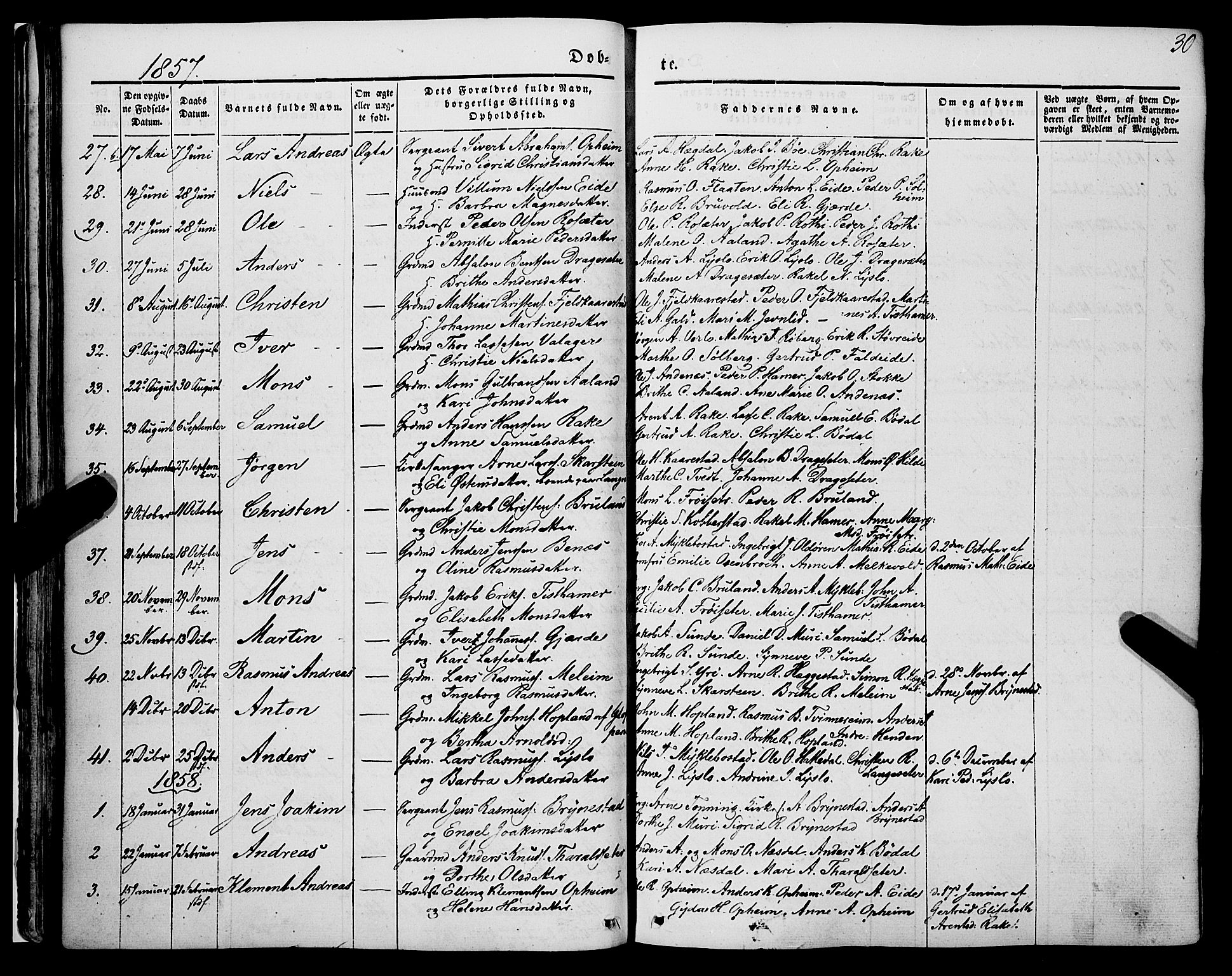 Innvik sokneprestembete, AV/SAB-A-80501: Parish register (official) no. A 5, 1847-1865, p. 30