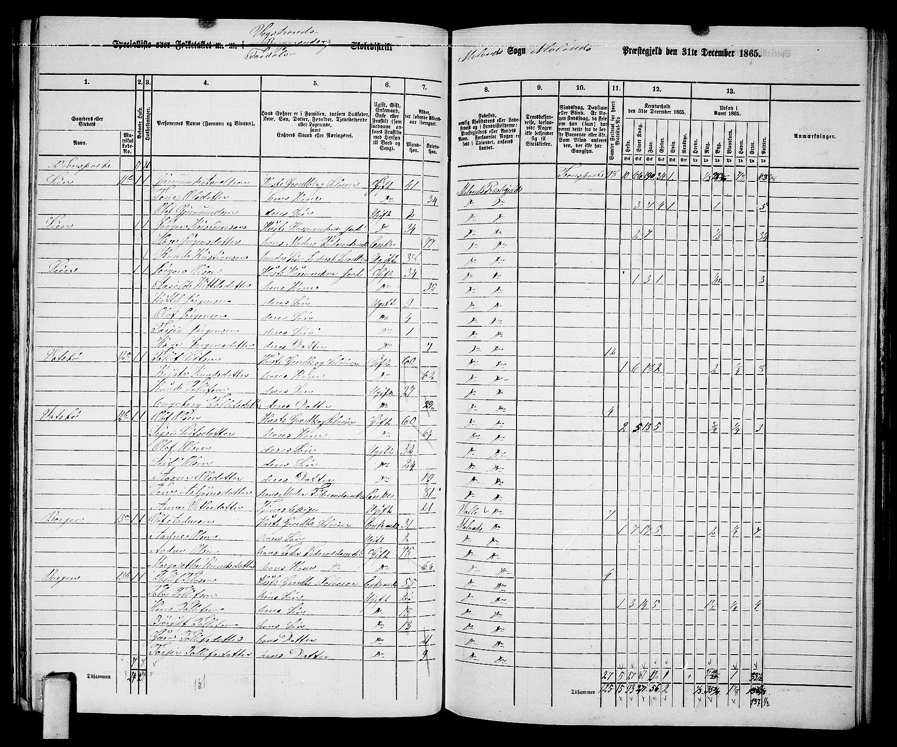 RA, 1865 census for Moland, 1865, p. 10