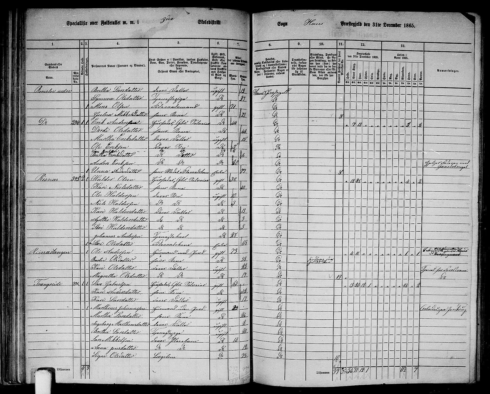 RA, 1865 census for Haus, 1865, p. 68