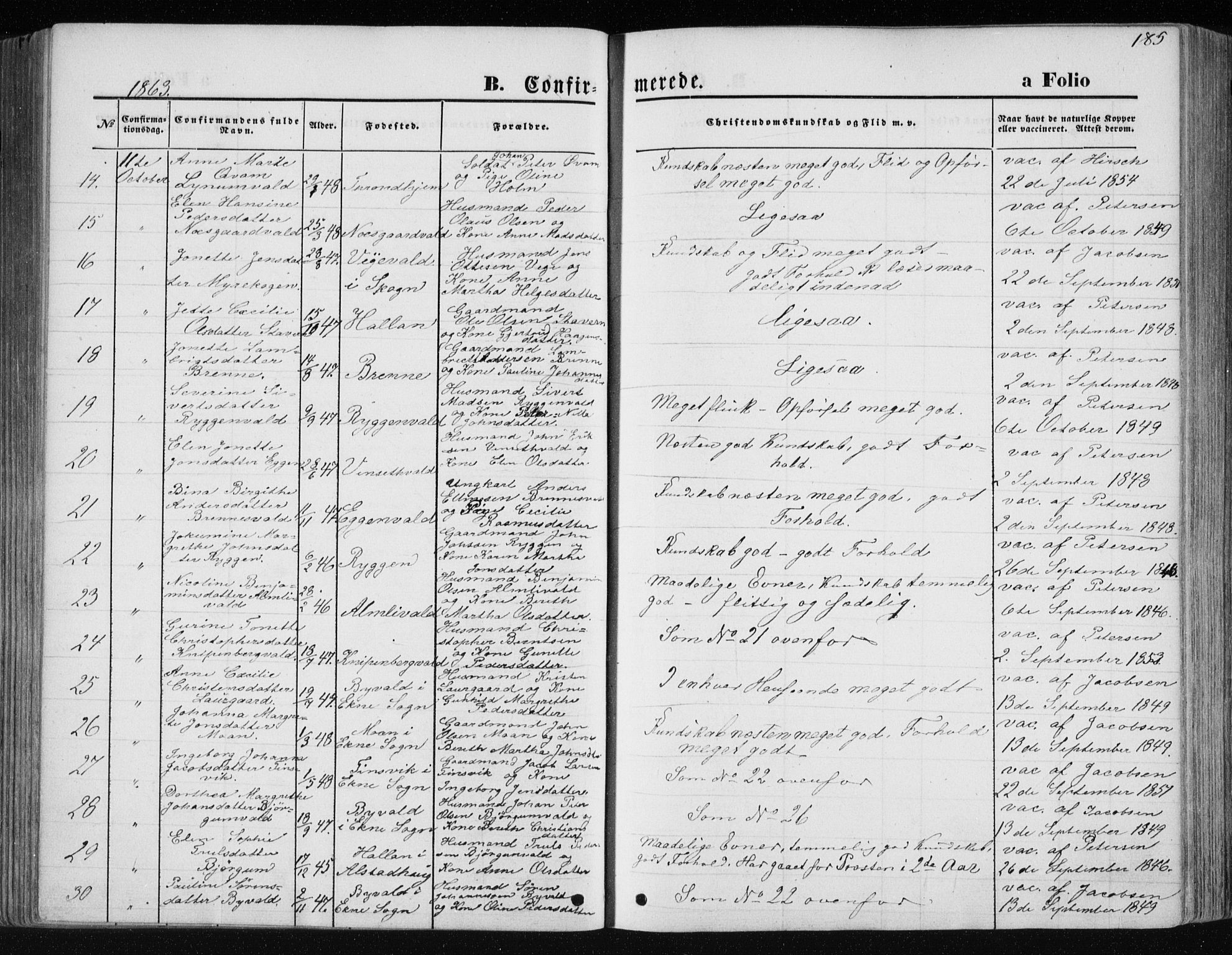 Ministerialprotokoller, klokkerbøker og fødselsregistre - Nord-Trøndelag, SAT/A-1458/717/L0157: Parish register (official) no. 717A08 /1, 1863-1877, p. 185