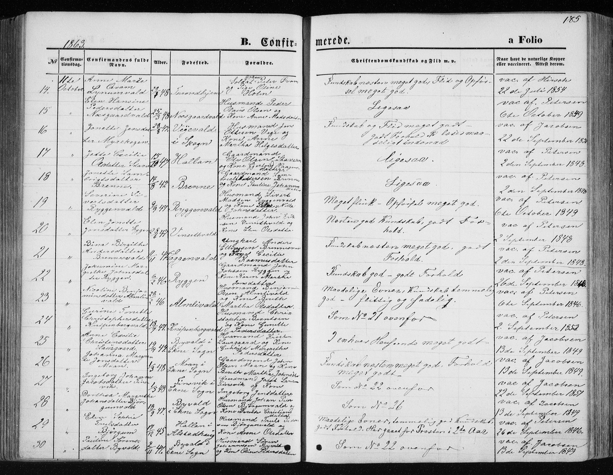 Ministerialprotokoller, klokkerbøker og fødselsregistre - Nord-Trøndelag, AV/SAT-A-1458/717/L0157: Parish register (official) no. 717A08 /1, 1863-1877, p. 185