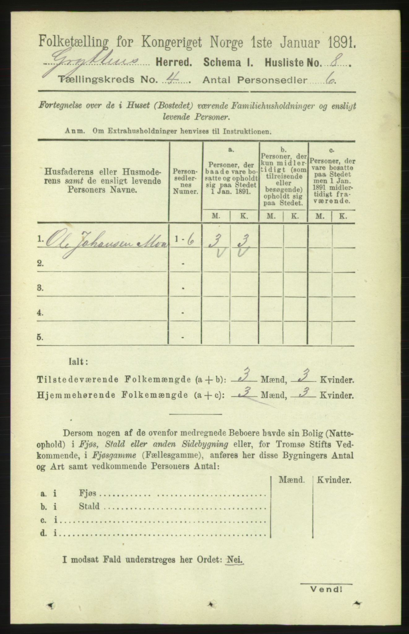 RA, 1891 census for 1539 Grytten, 1891, p. 1288