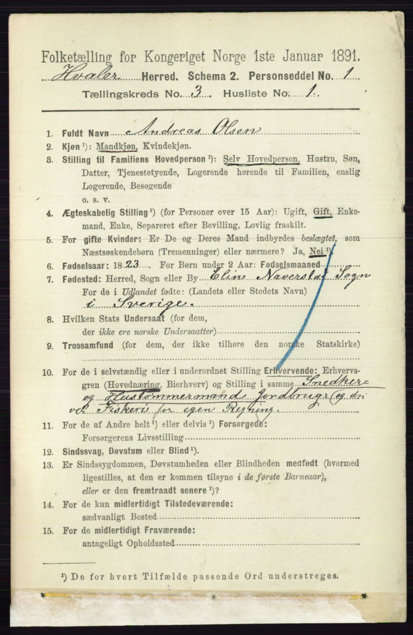 RA, 1891 census for 0111 Hvaler, 1891, p. 1855