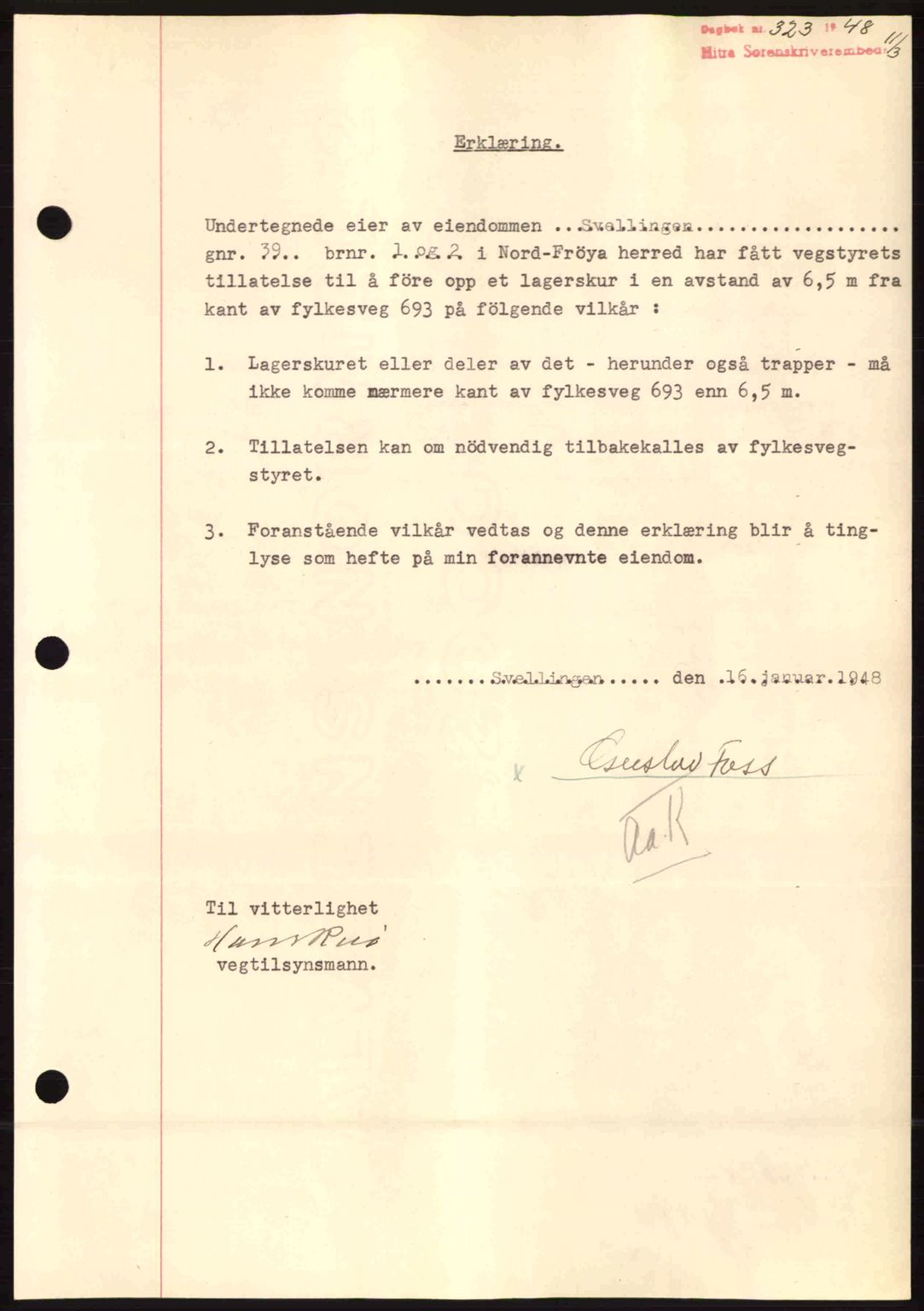 Hitra sorenskriveri, AV/SAT-A-0018/2/2C/2Ca: Mortgage book no. A5, 1947-1948, Diary no: : 323/1948