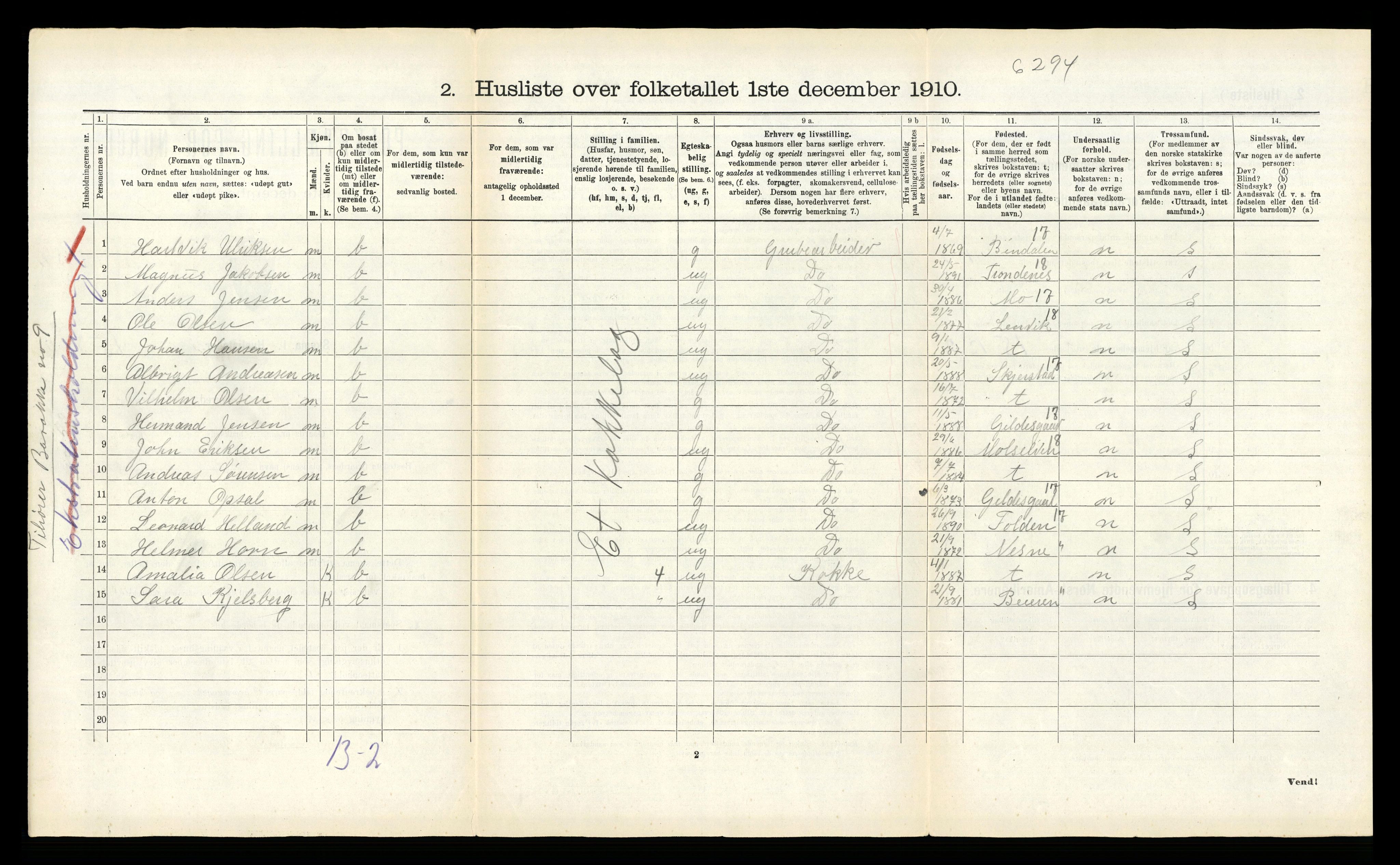 RA, 1910 census for Fauske, 1910, p. 311