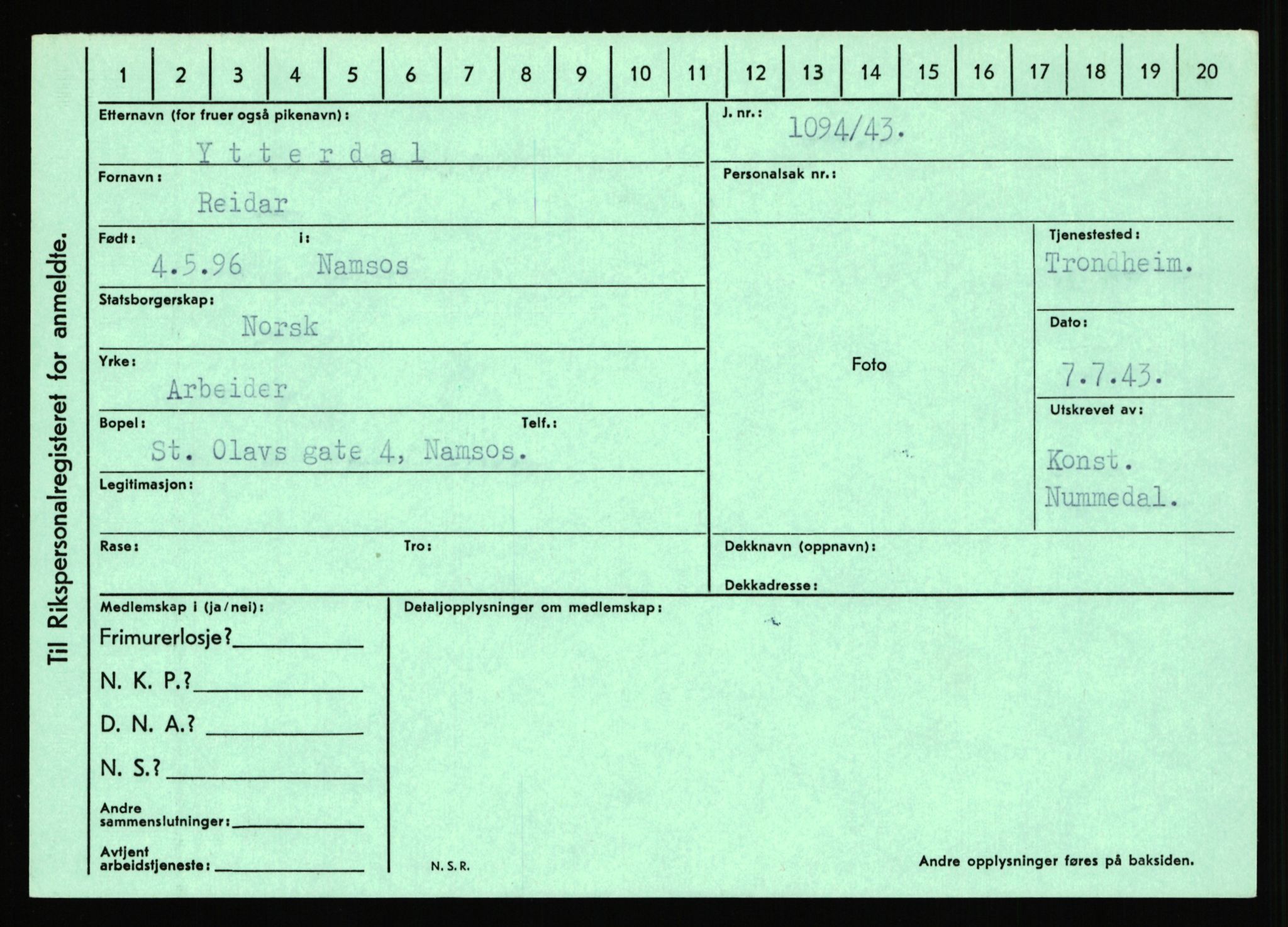 Statspolitiet - Hovedkontoret / Osloavdelingen, AV/RA-S-1329/C/Ca/L0016: Uberg - Øystese, 1943-1945, p. 3253