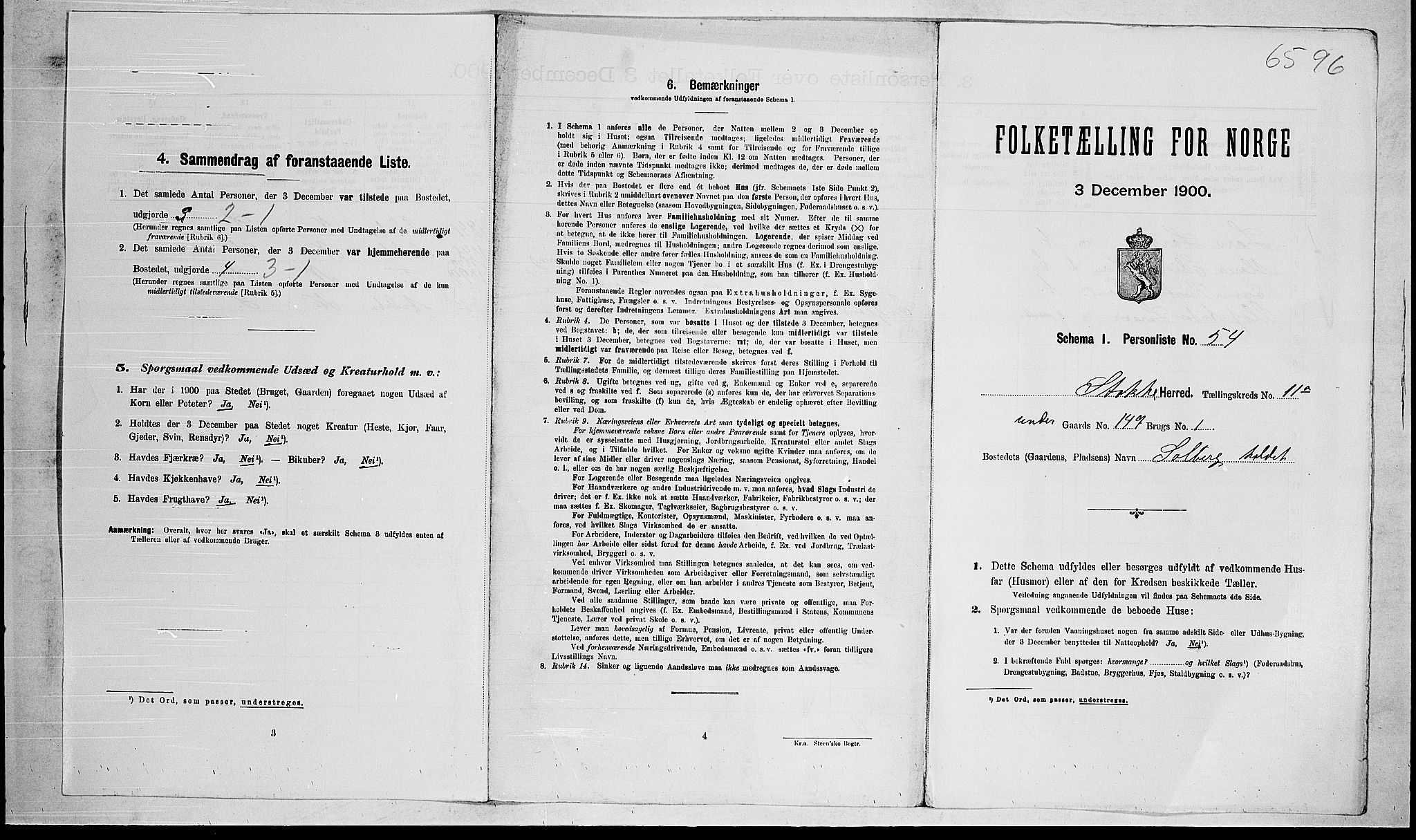RA, 1900 census for Stokke, 1900, p. 1846