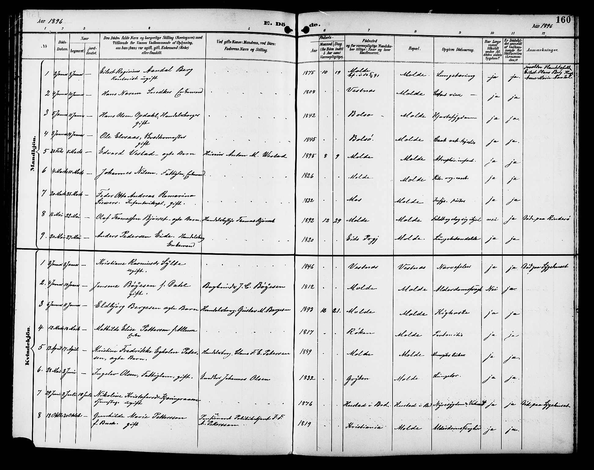 Ministerialprotokoller, klokkerbøker og fødselsregistre - Møre og Romsdal, SAT/A-1454/558/L0702: Parish register (copy) no. 558C03, 1894-1915, p. 160