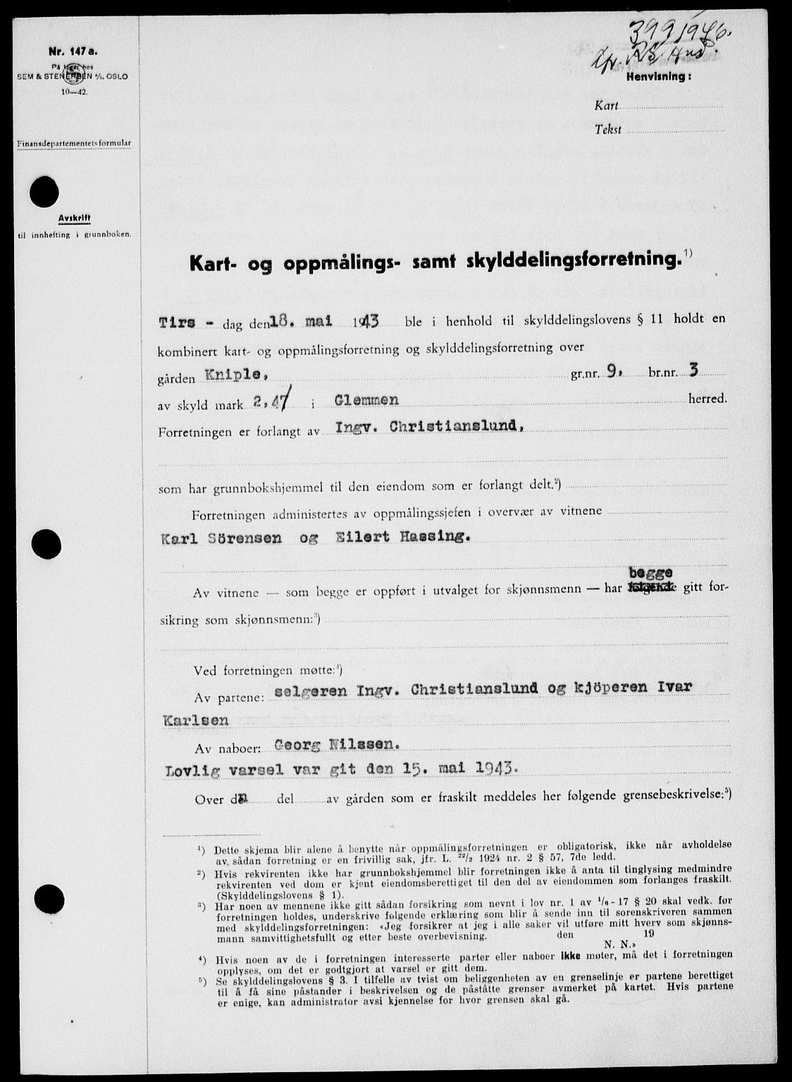Onsøy sorenskriveri, SAO/A-10474/G/Ga/Gab/L0015: Mortgage book no. II A-15, 1945-1946, Diary no: : 399/1946