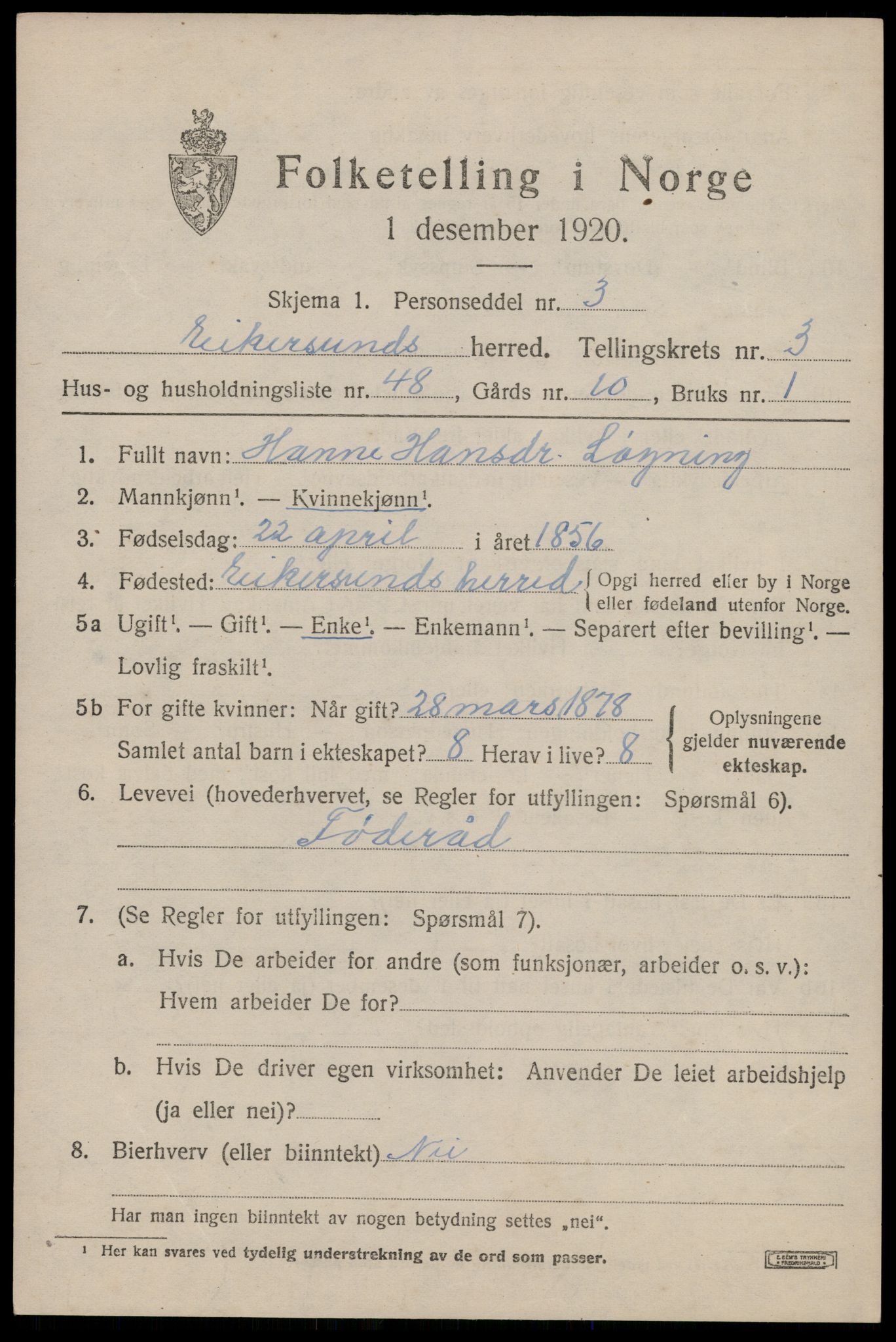 SAST, 1920 census for Eigersund, 1920, p. 2789