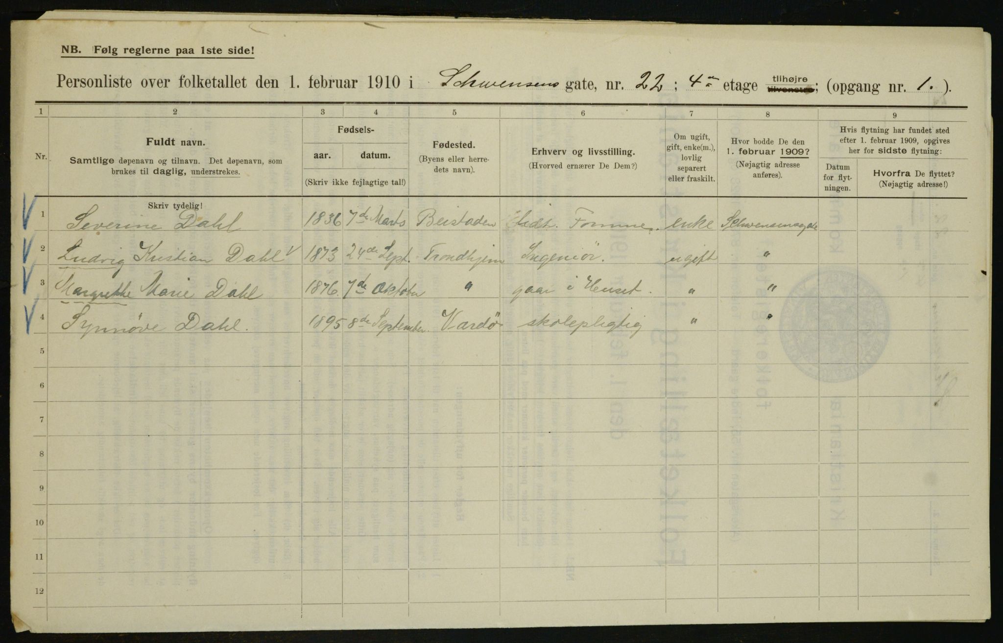 OBA, Municipal Census 1910 for Kristiania, 1910, p. 88727