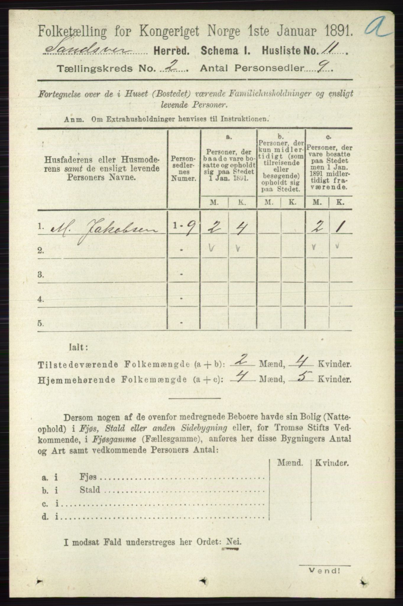 RA, 1891 census for 0629 Sandsvær, 1891, p. 602