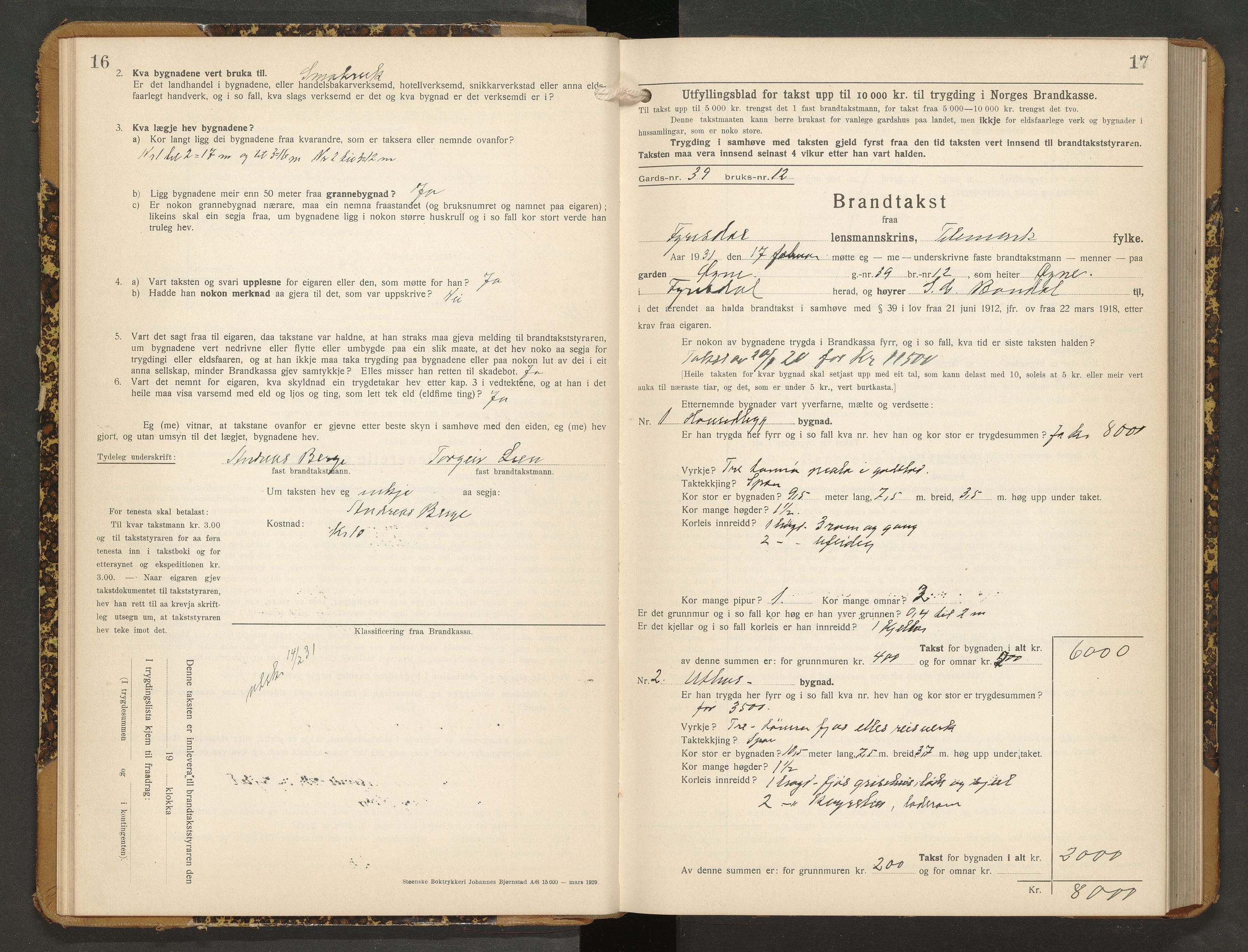 Fyresdal lensmannskontor, AV/SAKO-A-554/Y/Yc/Ycb/L0005: Skjematakstprotokoll, 1931-1953