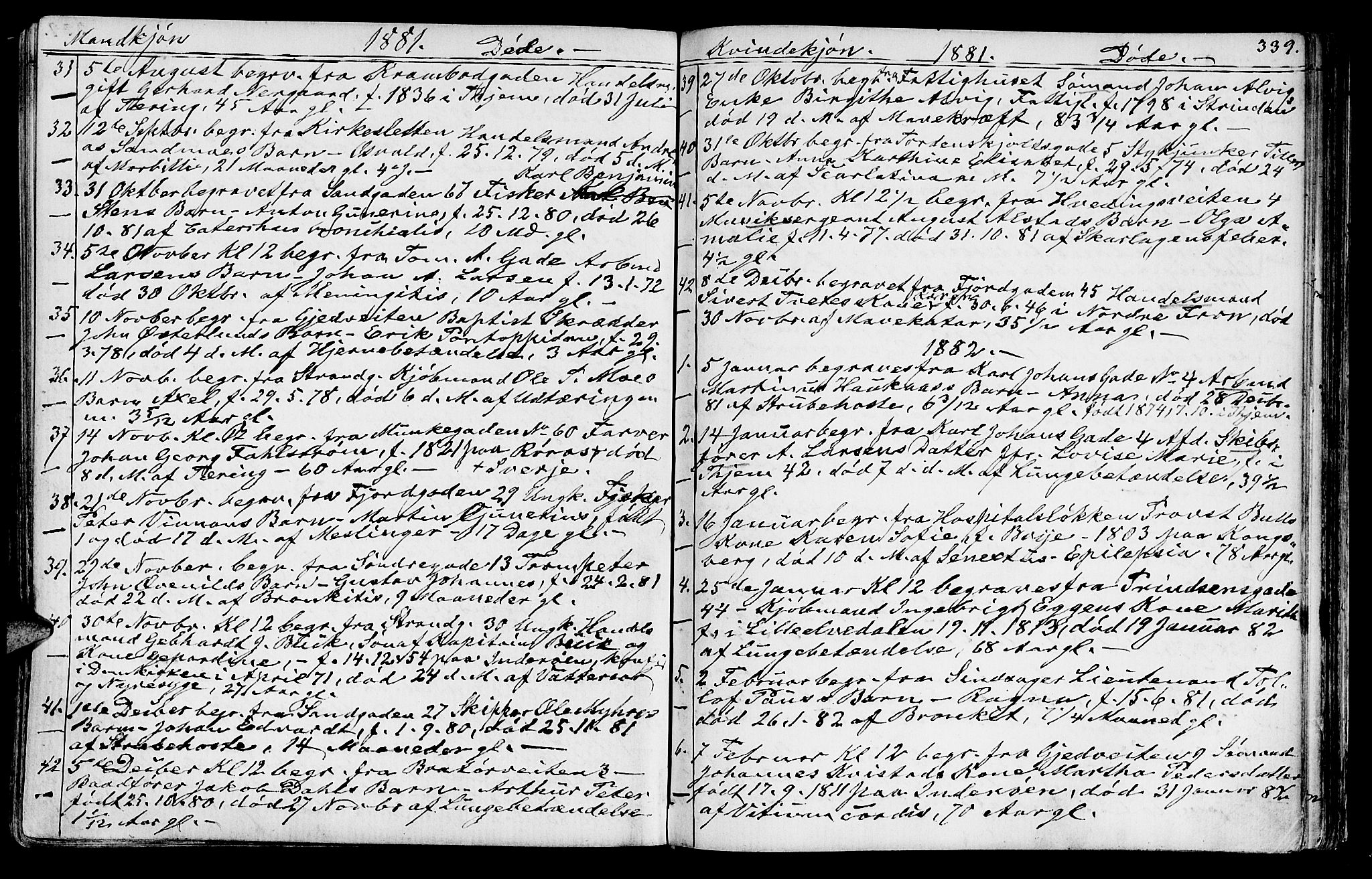 Ministerialprotokoller, klokkerbøker og fødselsregistre - Sør-Trøndelag, SAT/A-1456/602/L0142: Parish register (copy) no. 602C10, 1872-1894, p. 339