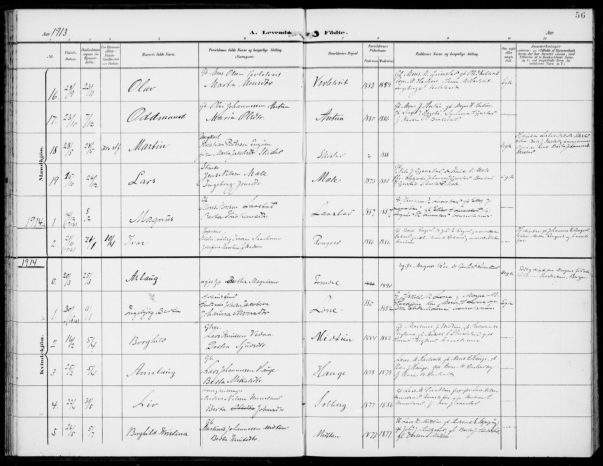 Haus sokneprestembete, AV/SAB-A-75601/H/Haa: Parish register (official) no. C  2, 1900-1915, p. 56