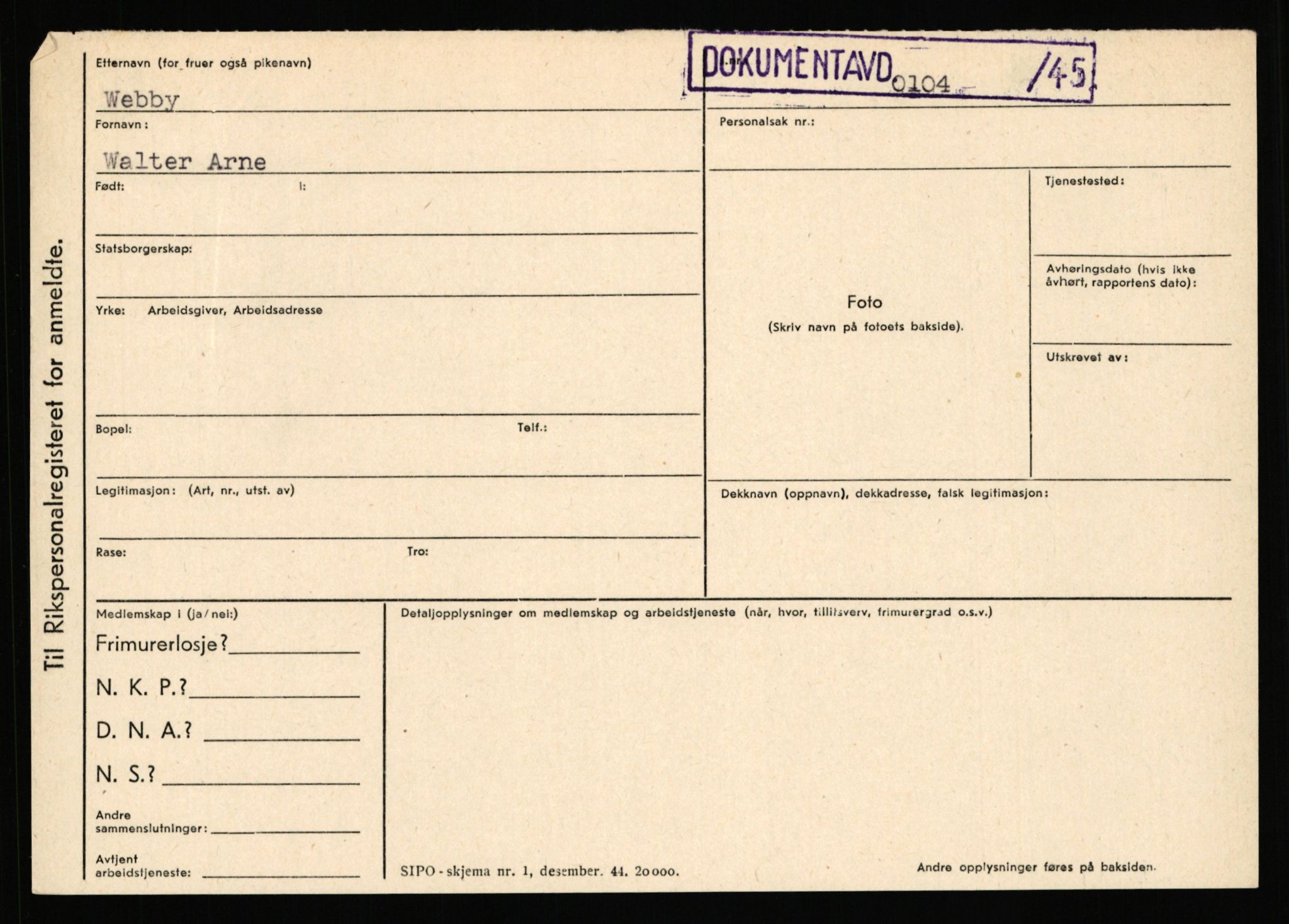 Statspolitiet - Hovedkontoret / Osloavdelingen, AV/RA-S-1329/C/Ca/L0016: Uberg - Øystese, 1943-1945, p. 2016