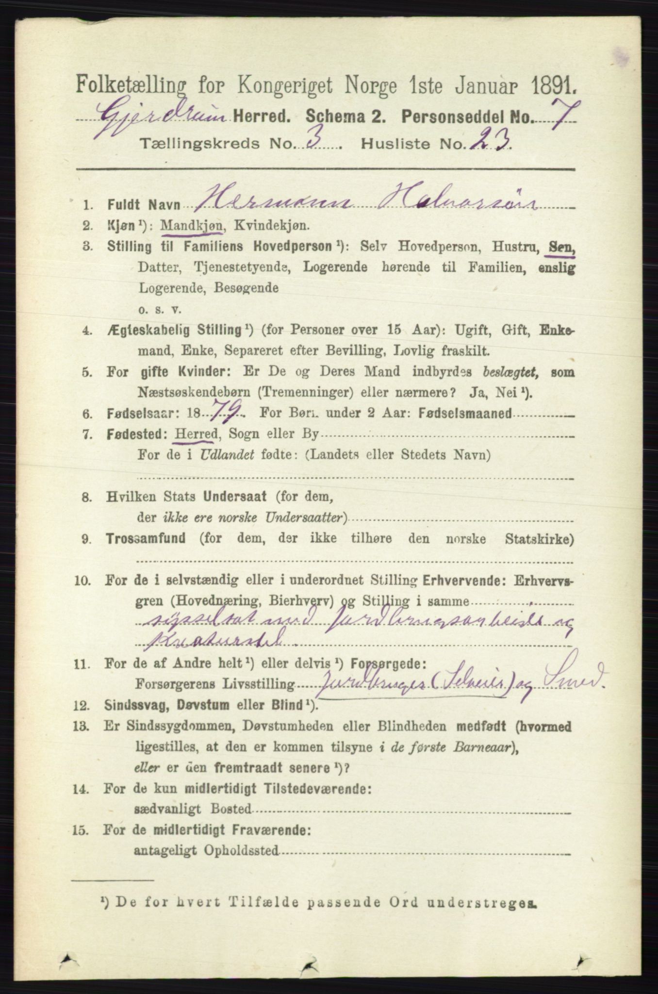 RA, 1891 census for 0234 Gjerdrum, 1891, p. 1386
