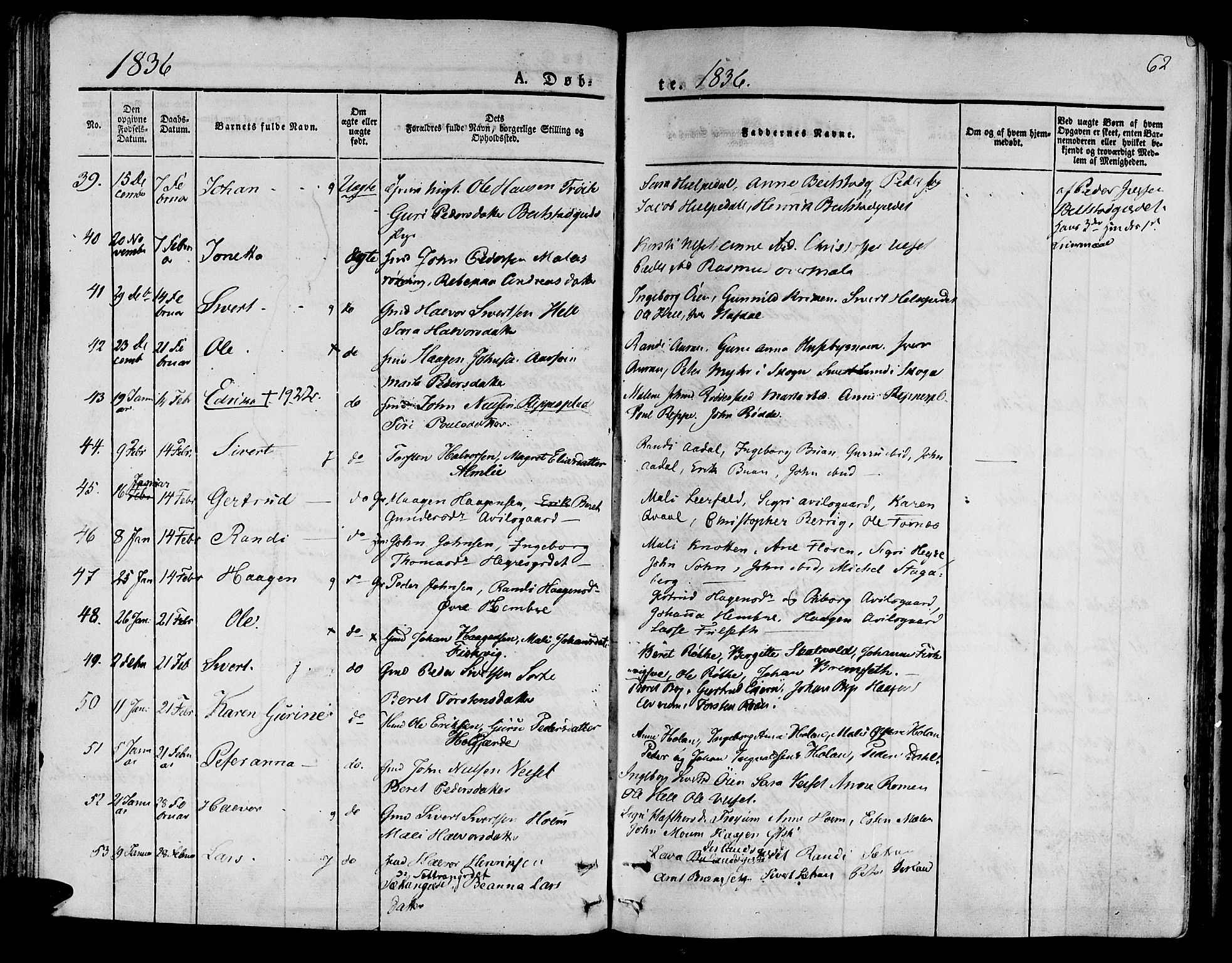 Ministerialprotokoller, klokkerbøker og fødselsregistre - Nord-Trøndelag, AV/SAT-A-1458/709/L0071: Parish register (official) no. 709A11, 1833-1844, p. 62