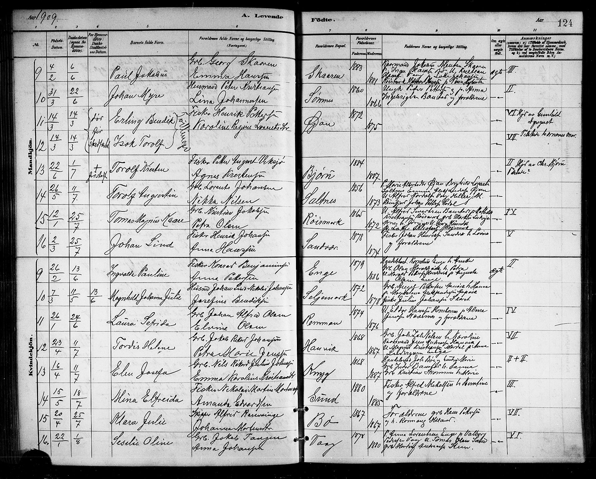 Ministerialprotokoller, klokkerbøker og fødselsregistre - Nordland, SAT/A-1459/812/L0188: Parish register (copy) no. 812C06, 1884-1912, p. 124