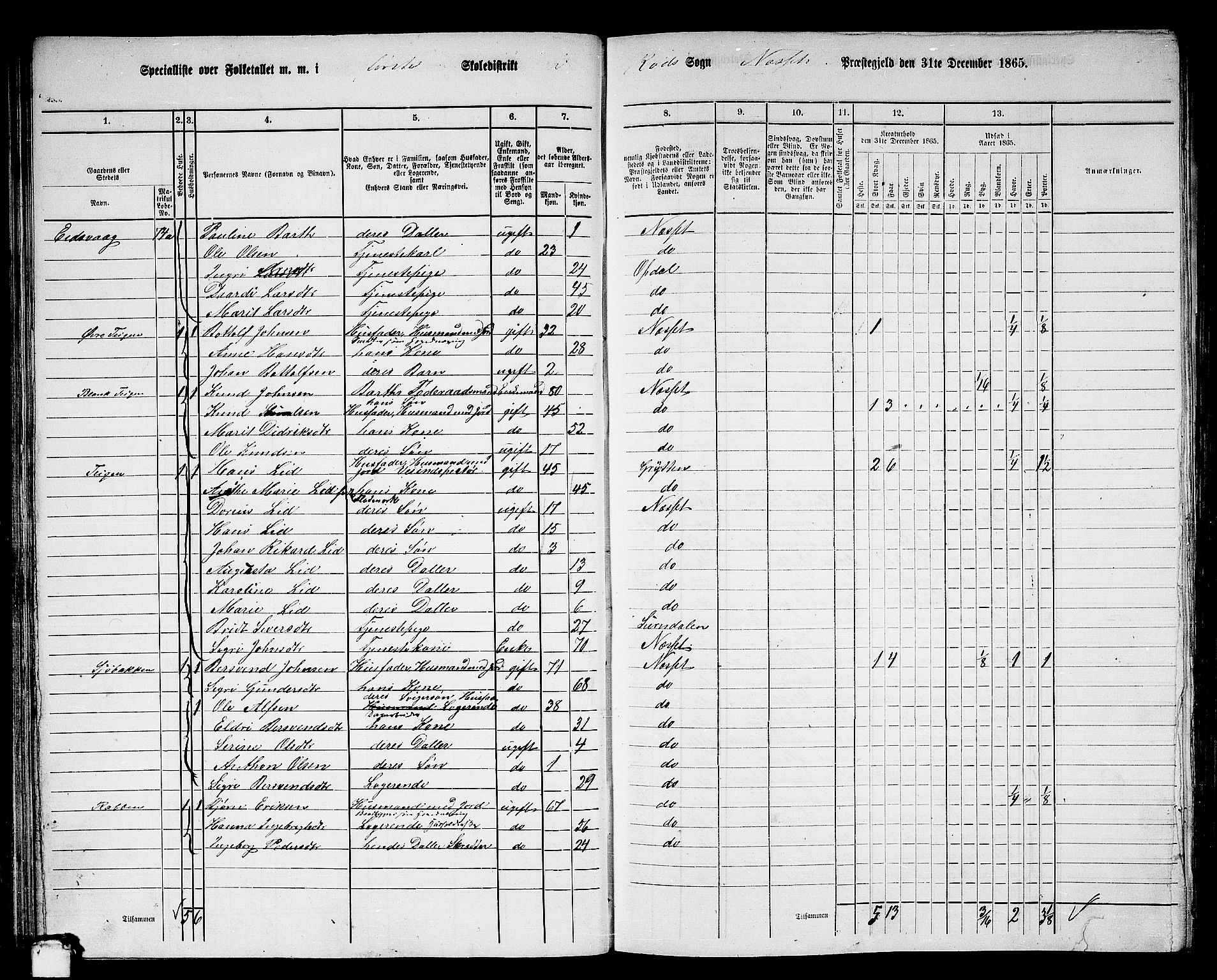 RA, 1865 census for Nesset, 1865, p. 55