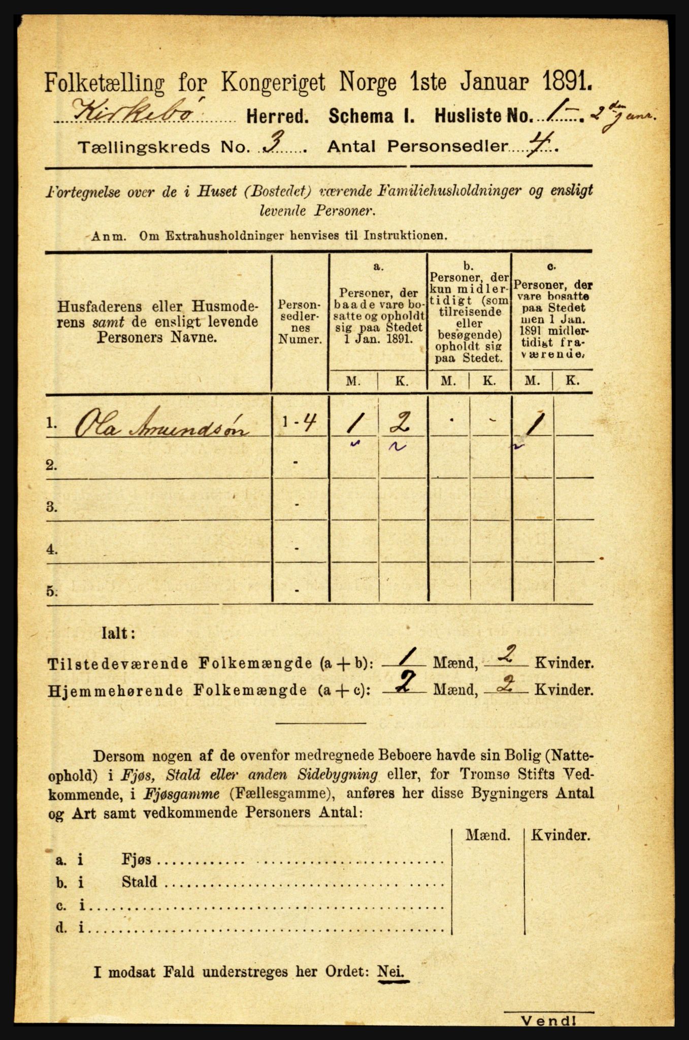RA, 1891 census for 1416 Kyrkjebø, 1891, p. 492