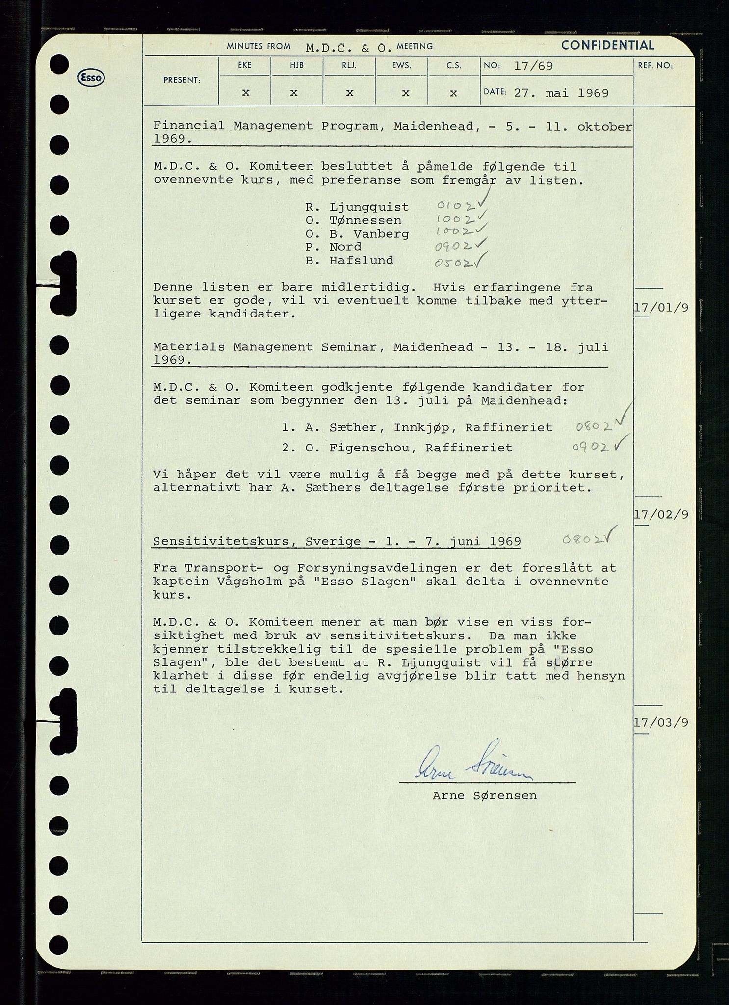 Pa 0982 - Esso Norge A/S, AV/SAST-A-100448/A/Aa/L0003/0001: Den administrerende direksjon Board minutes (styrereferater) og Bedriftforsamlingsprotokoll / Den administrerende direksjon Board minutes (styrereferater), 1969, p. 154