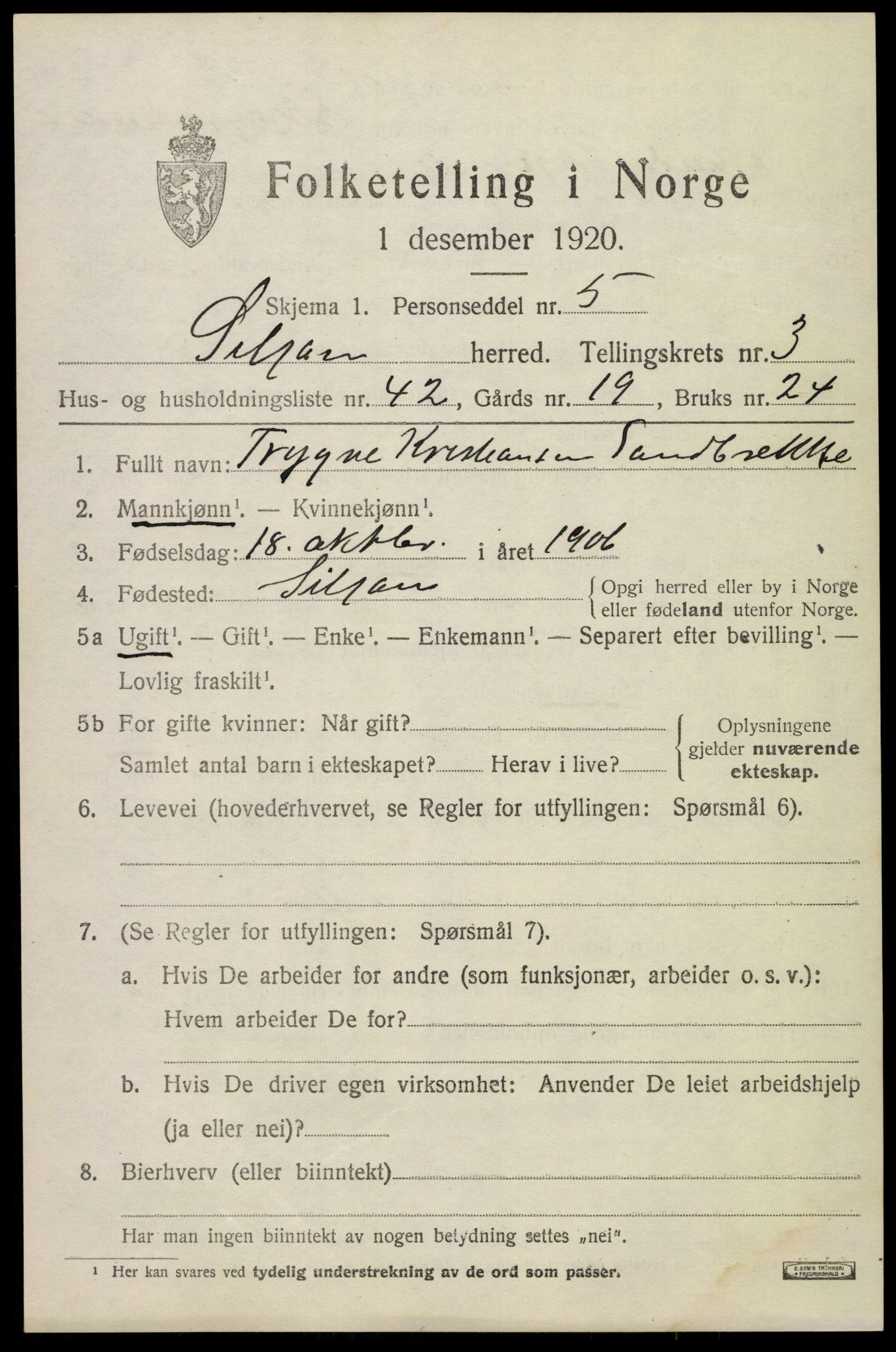 SAKO, 1920 census for Siljan, 1920, p. 1959