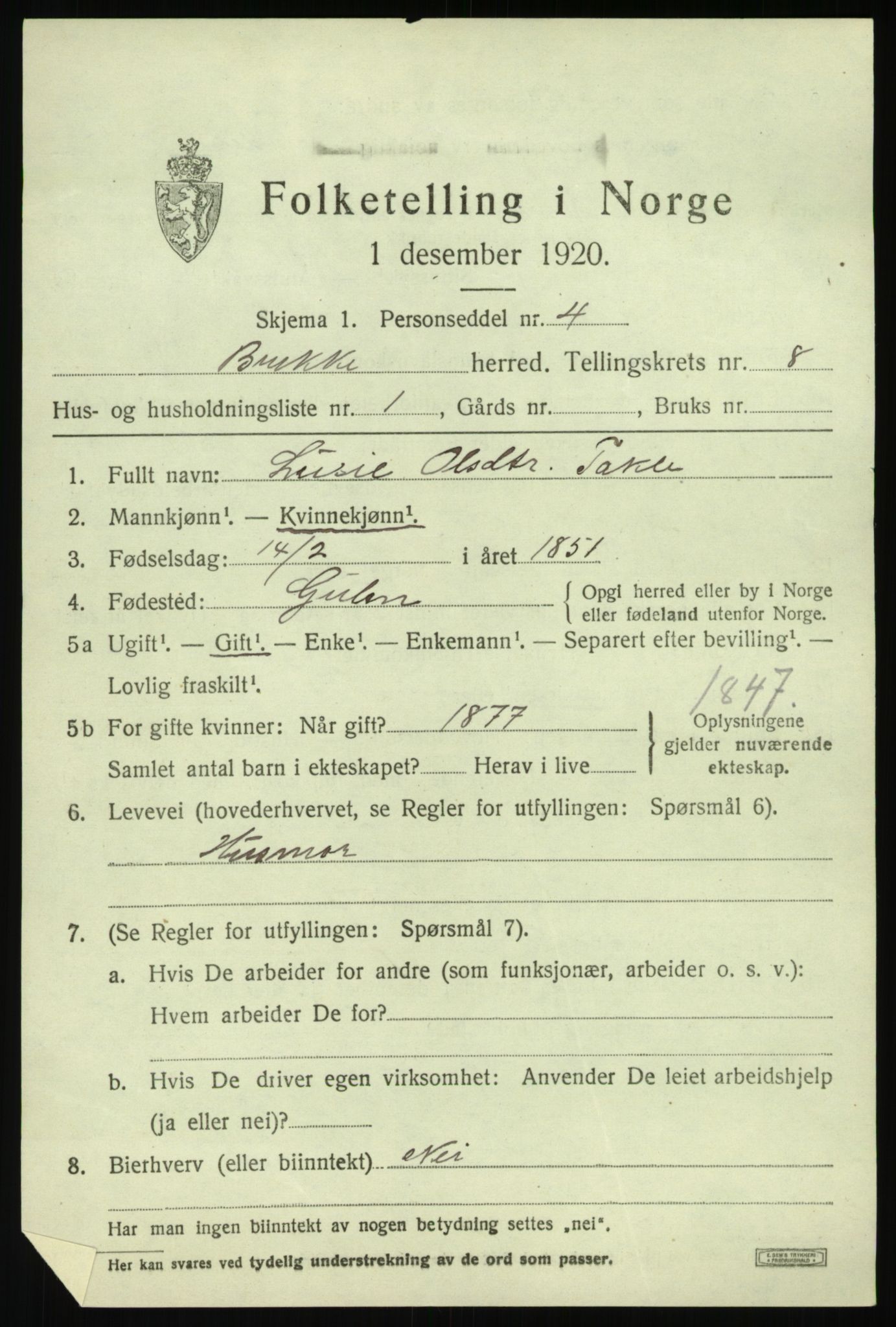 SAB, 1920 census for Brekke, 1920, p. 1730