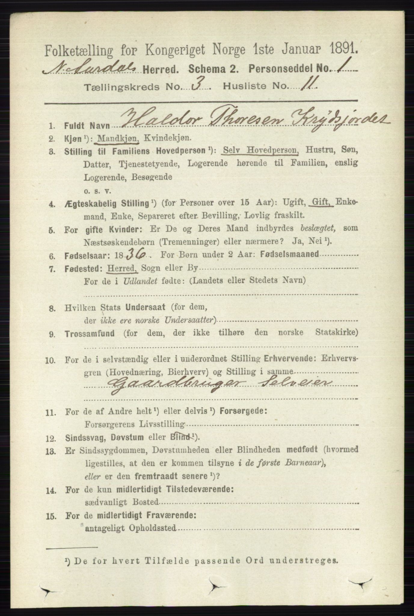 RA, 1891 census for 0542 Nord-Aurdal, 1891, p. 999