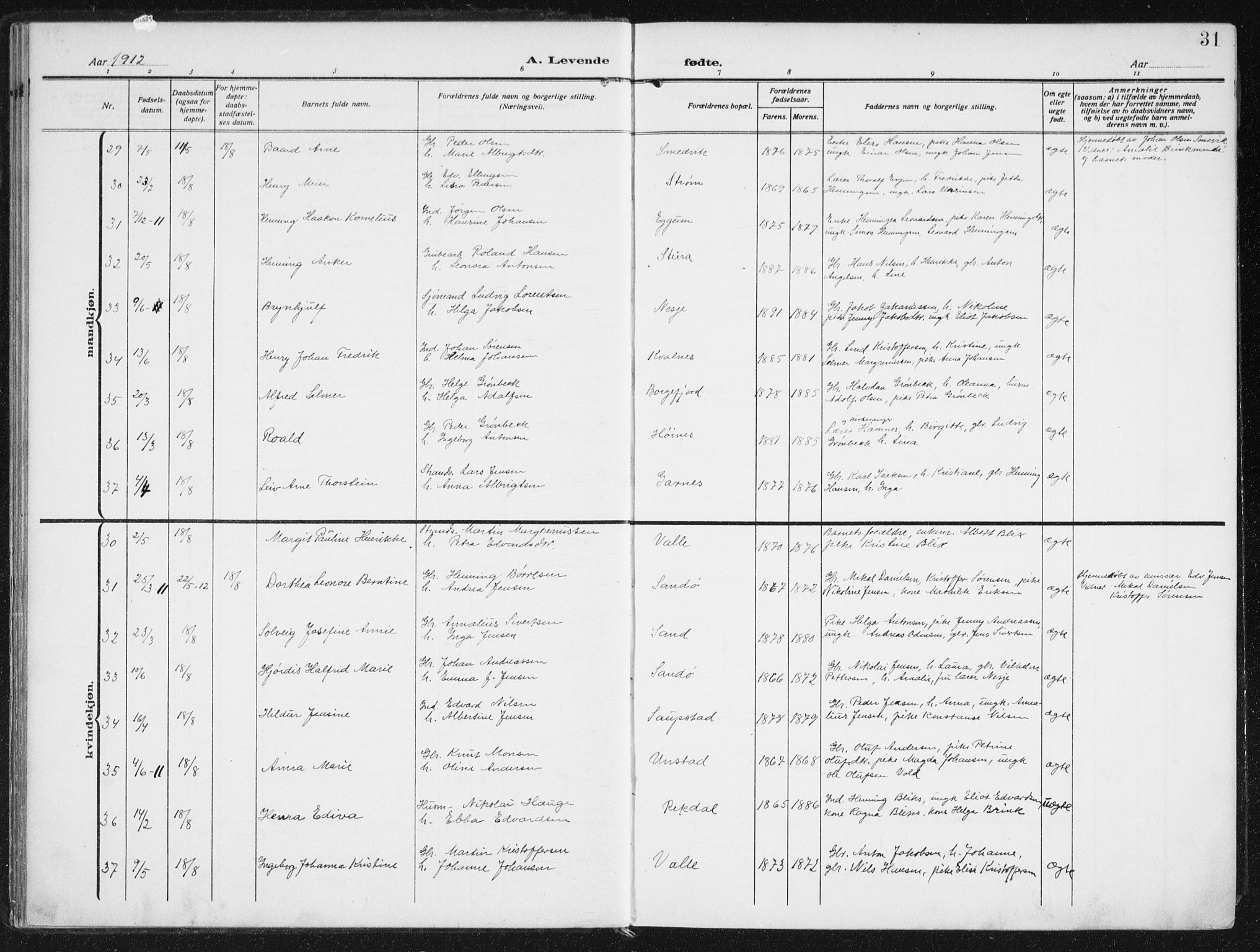 Ministerialprotokoller, klokkerbøker og fødselsregistre - Nordland, SAT/A-1459/880/L1135: Parish register (official) no. 880A09, 1908-1919, p. 31