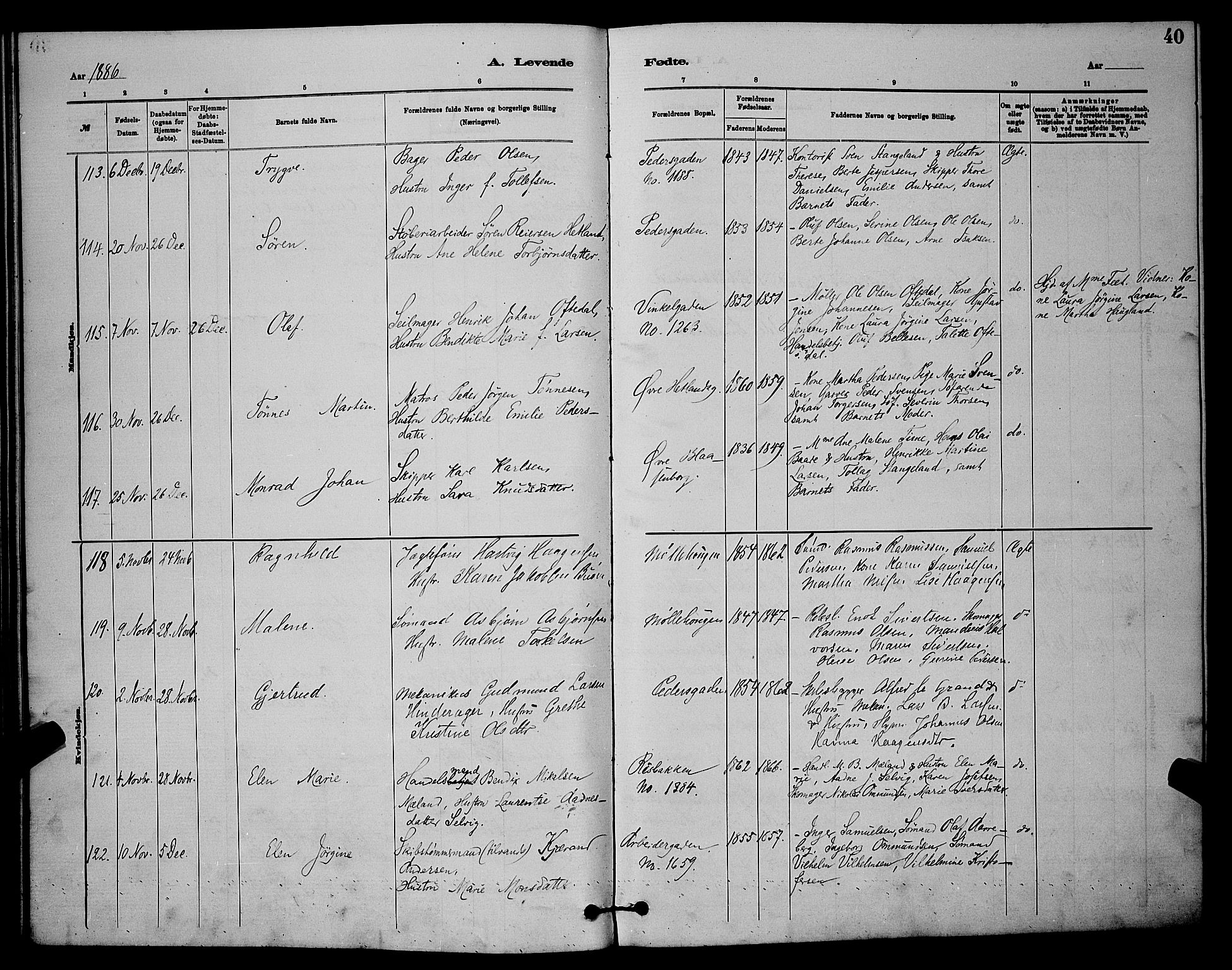 St. Johannes sokneprestkontor, AV/SAST-A-101814/001/30/30BB/L0001: Parish register (copy) no. B 1, 1885-1897, p. 40