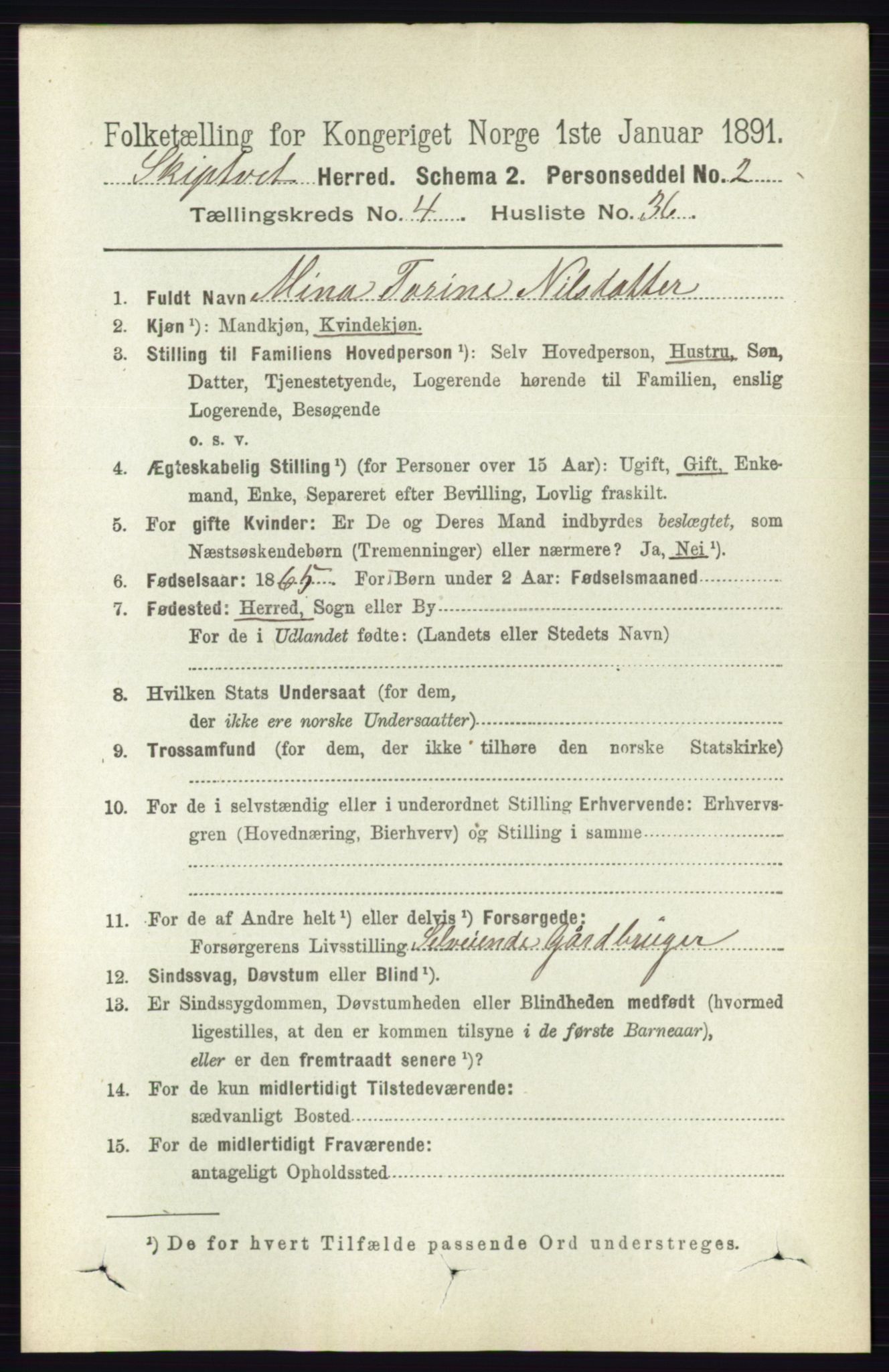 RA, 1891 census for 0127 Skiptvet, 1891, p. 2122